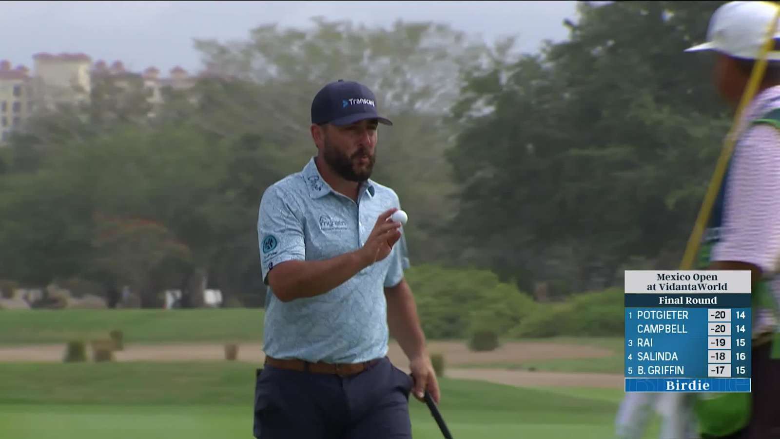 Stephan Jaeger sends in putt for birdie at Mexico Open