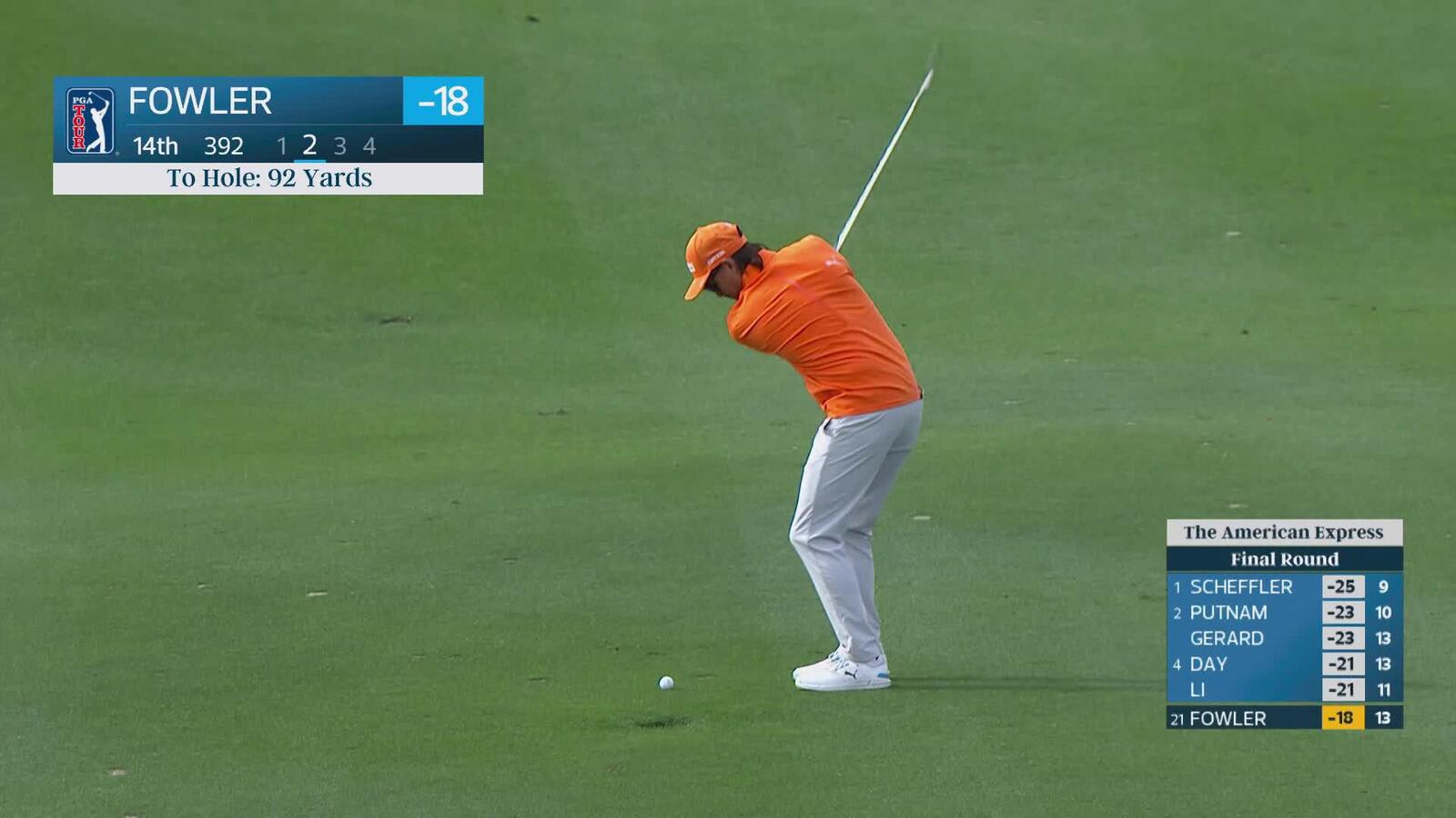 Rickie Fowler makes birdie on No. 14 at The American Express