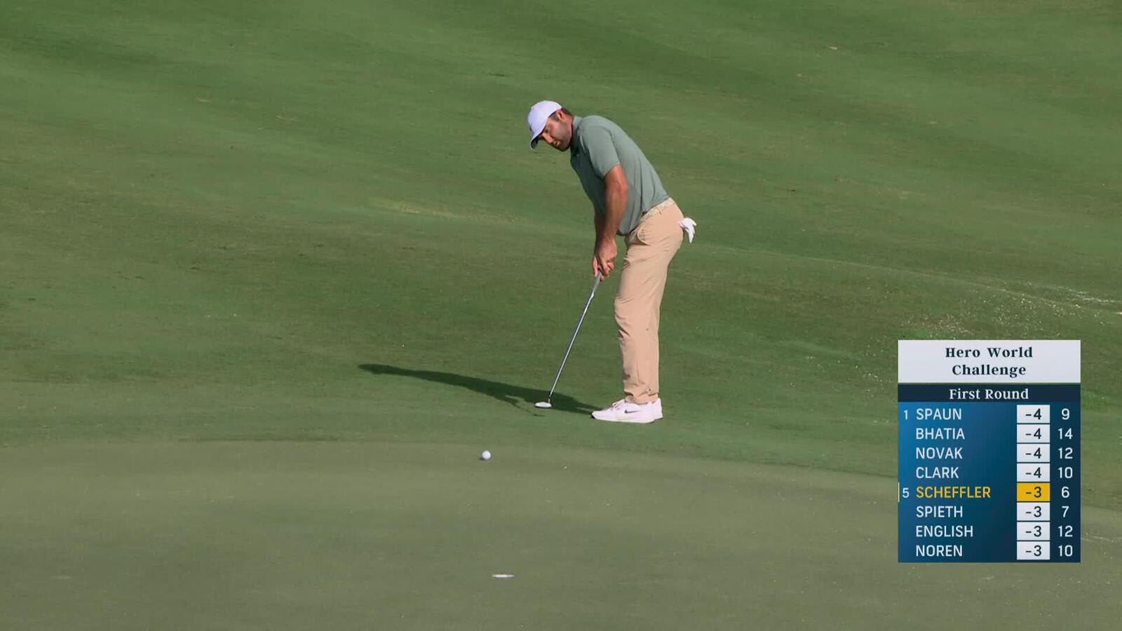 Scottie Scheffler taps in from 4 inches for birdie on No. 7 at Hero World Challenge