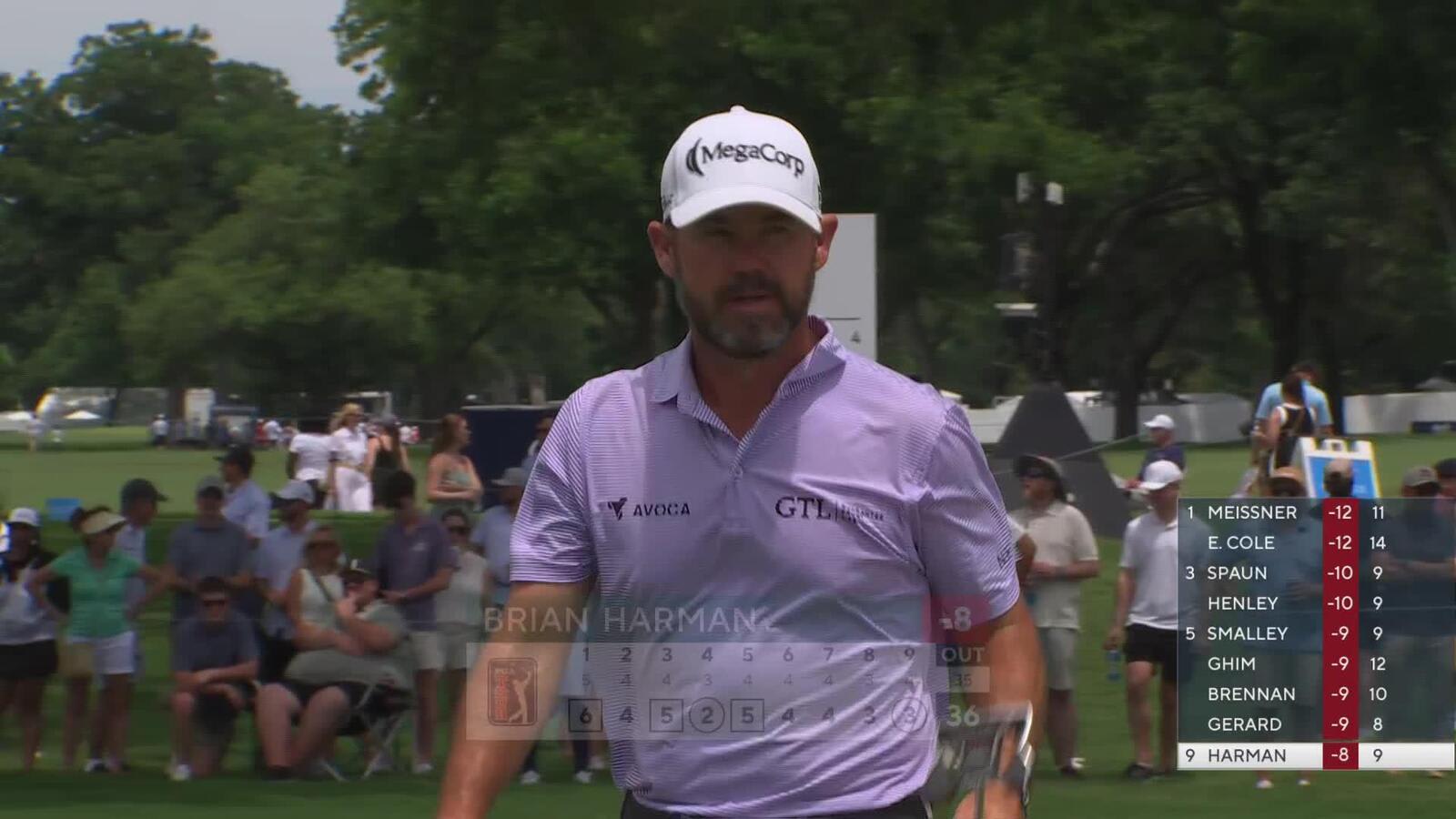 Brian Harman sinks 5-foot putt for birdie on No. 9 at Charles Schwab