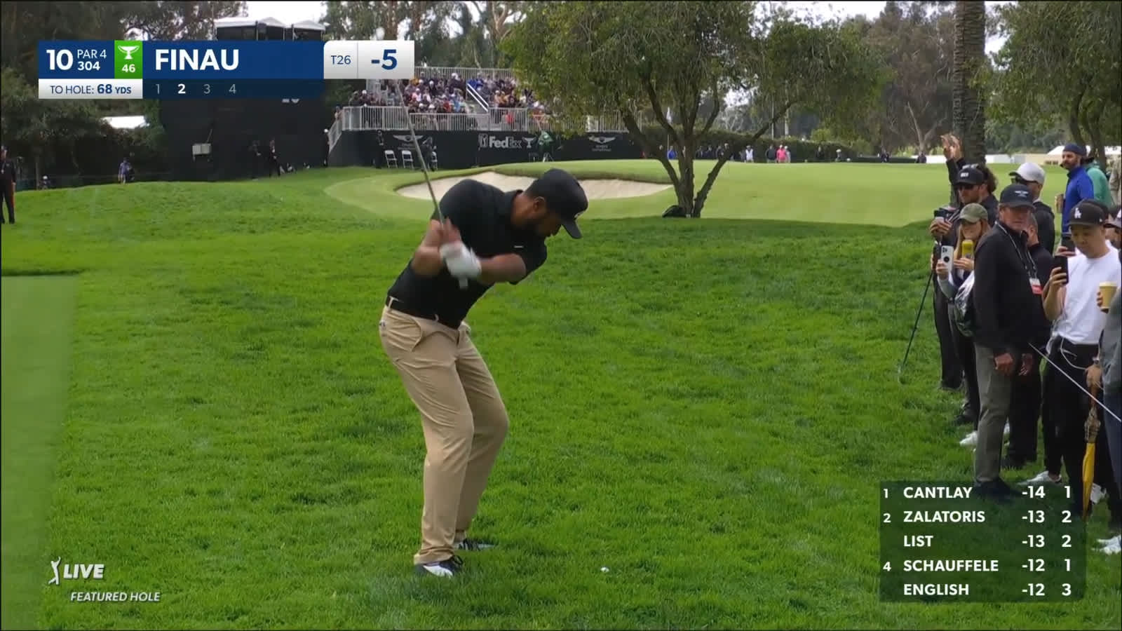 Tony Finau nearly holes 58-yard approach from rough at Genesis