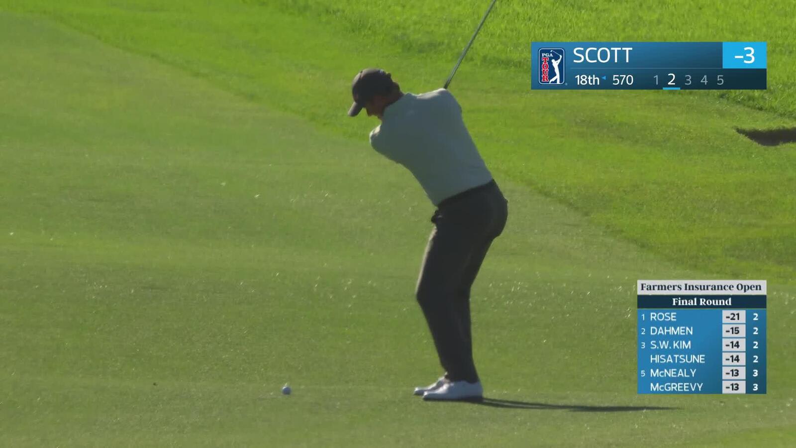 Adam Scott hits 218-yard approach to 2 feet, sets up eagle on No. 18 at Farmers
