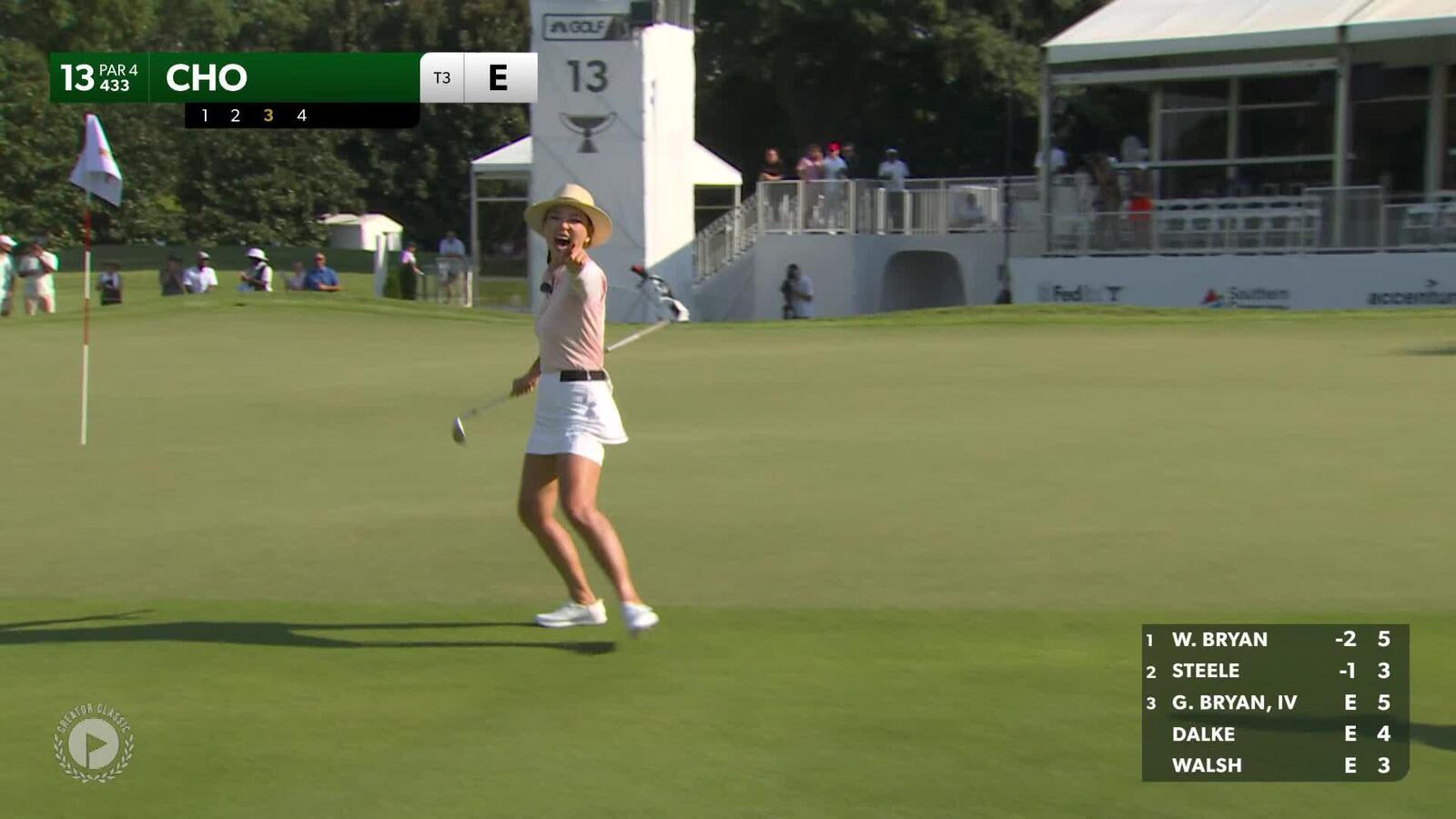 Aimee Cho chips in for birdie at Creator Classic