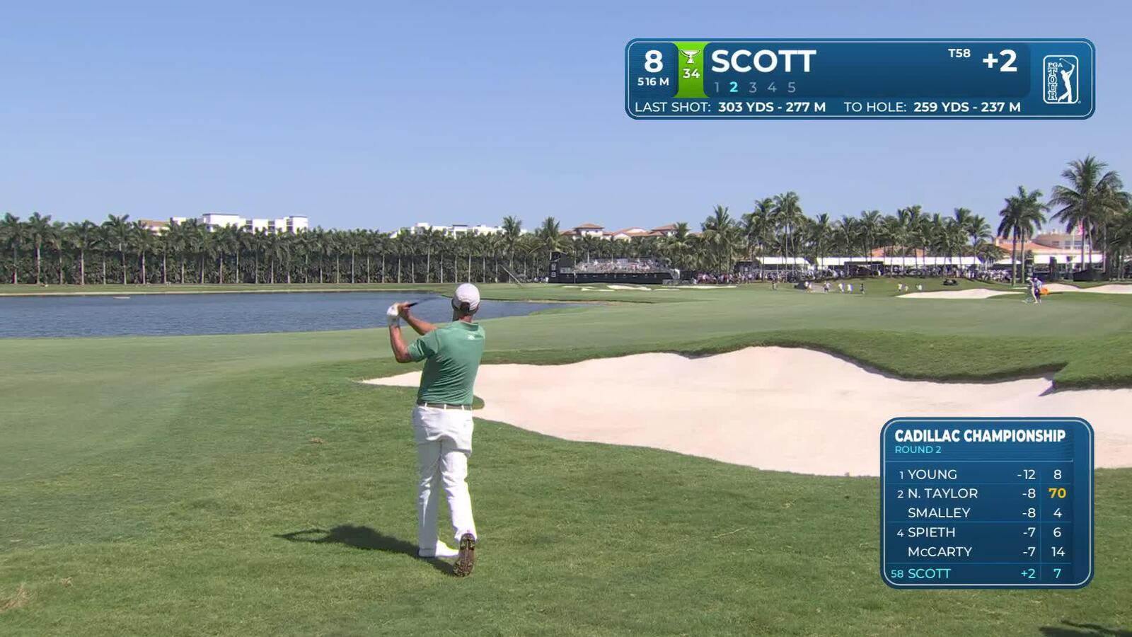 Adam Scott drains 20-inch putt for birdie on No. 8 at Cadillac