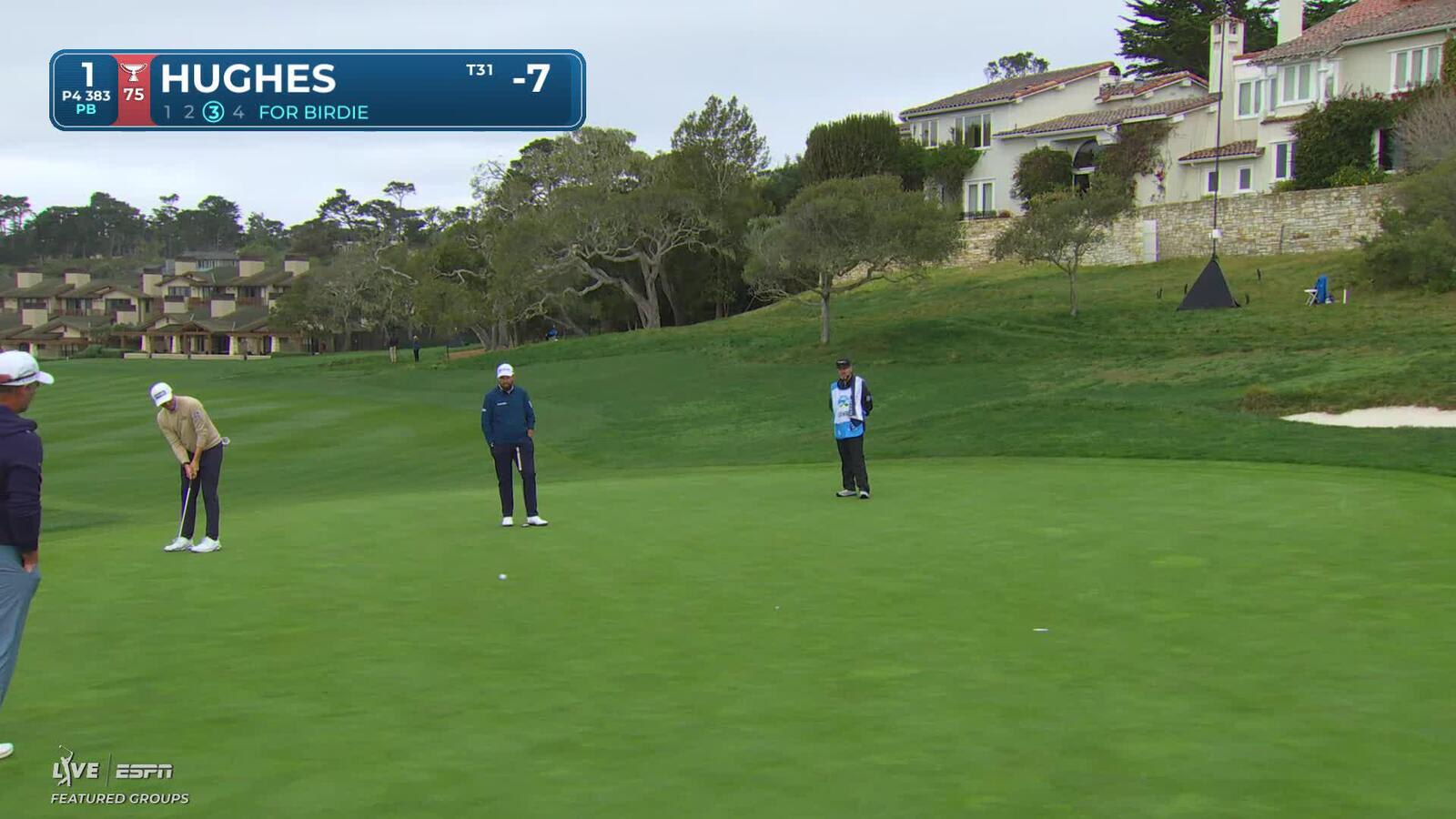 Mackenzie Hughes pours in 31-foot birdie putt on No. 1 at Pebble Beach