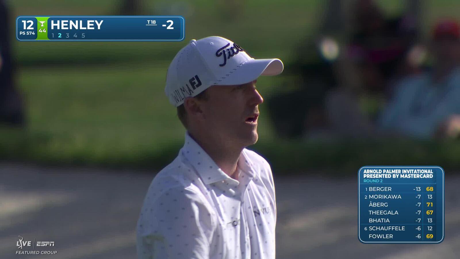 Russell Henley sinks 6-foot birdie putt on No. 12 at Arnold Palmer