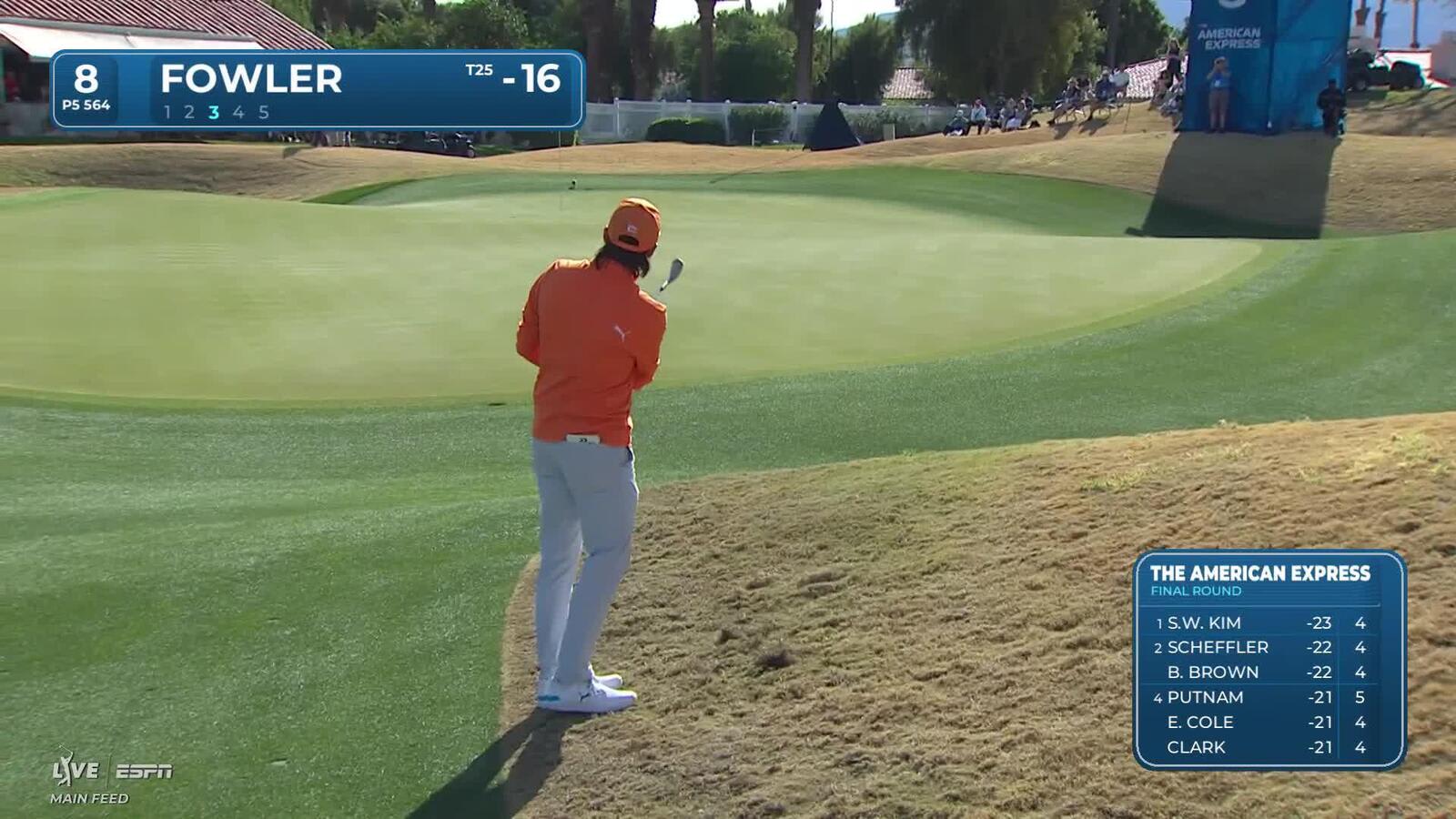 Rickie Fowler sinks 5-foot birdie putt on No. 8 at The American Express