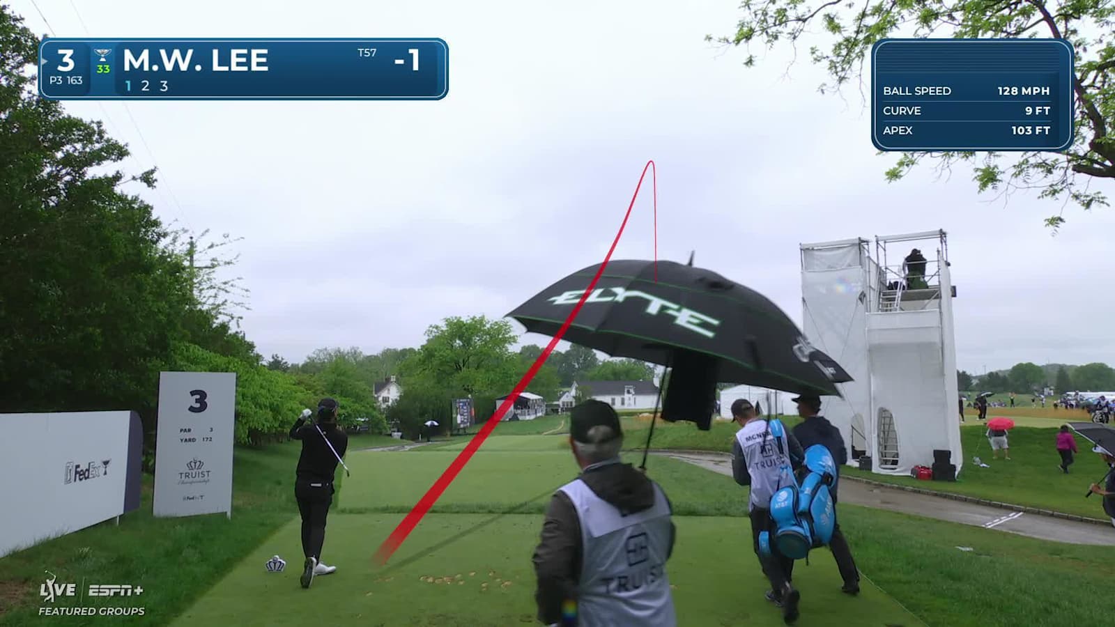 Min Woo Lee sinks a 23-foot birdie putt on No. 3 at Truist Championship