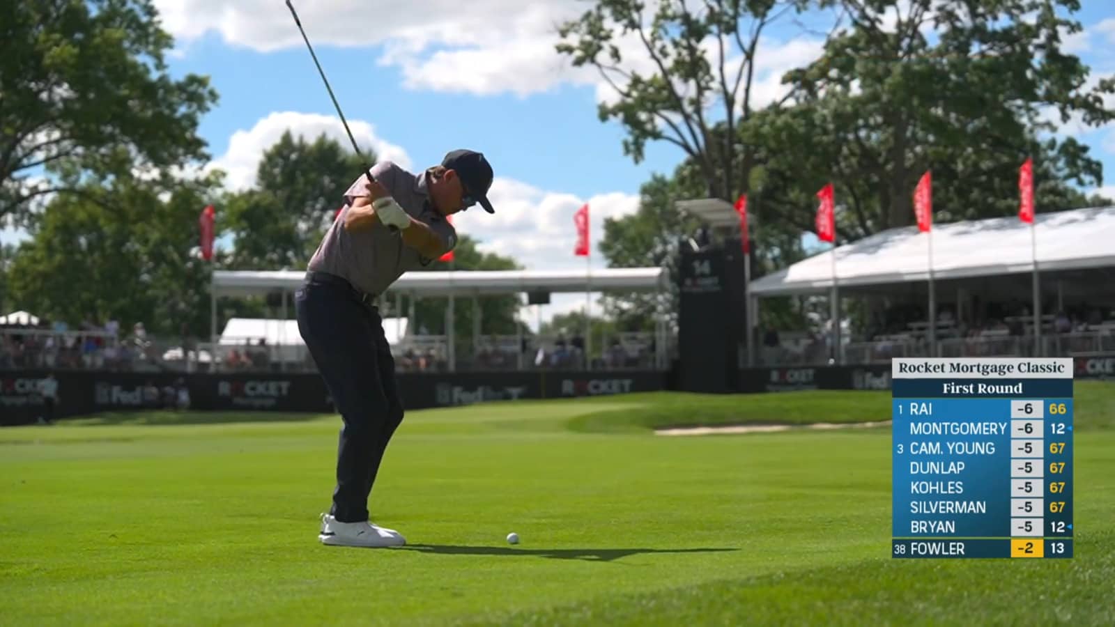 Rickie Fowler converts birdie on No. 14 at Rocket Mortgage