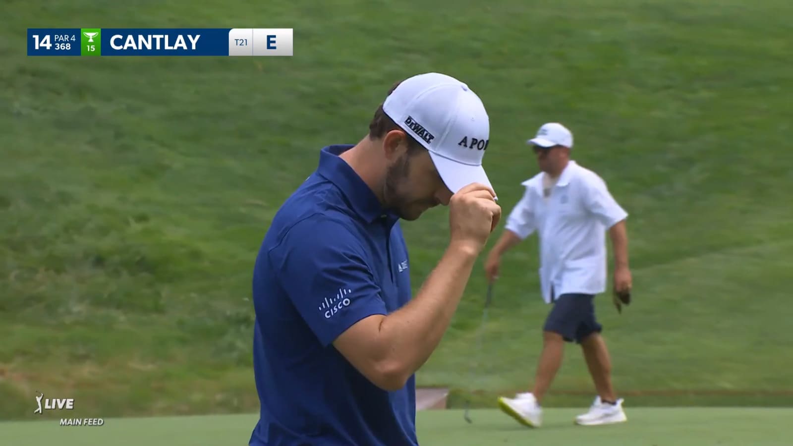 Patrick Cantlay spins it down the slope to set up birdie at the Memorial
