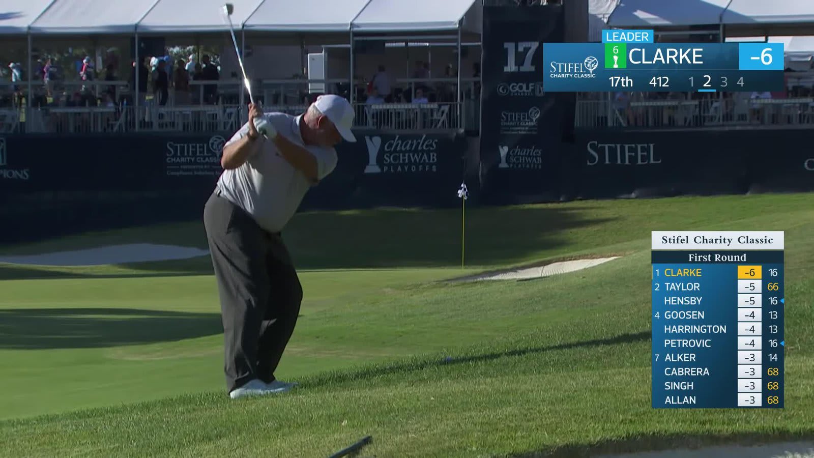 Darren Clarke makes birdie on No. 17 at Stifel Charity Classic