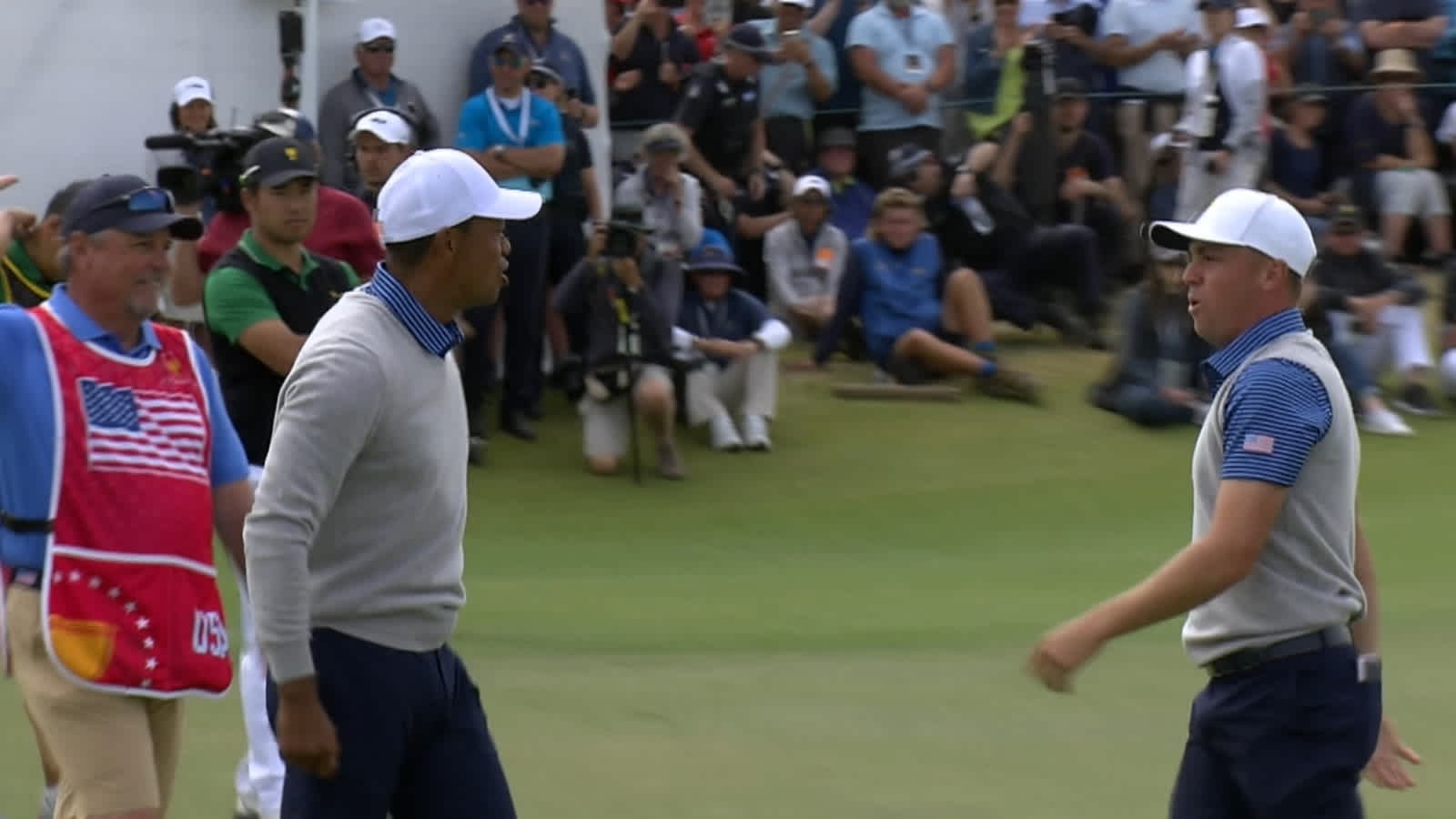 Justin Thomas' birdie putt to win their Foursomes match for the Shot of the Day
