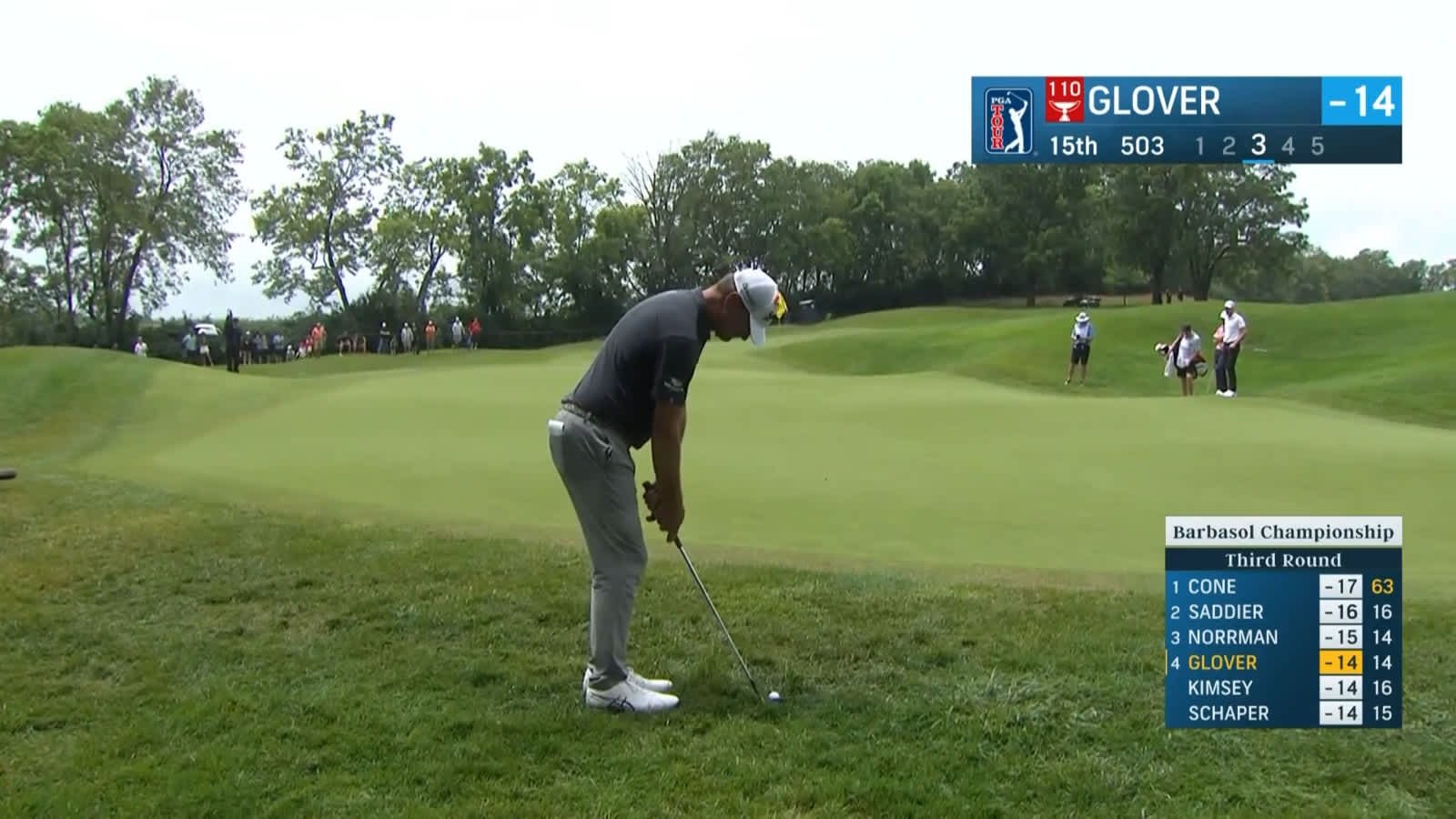 Lucas Glover escapes the rough to set up birdie at Barbasol