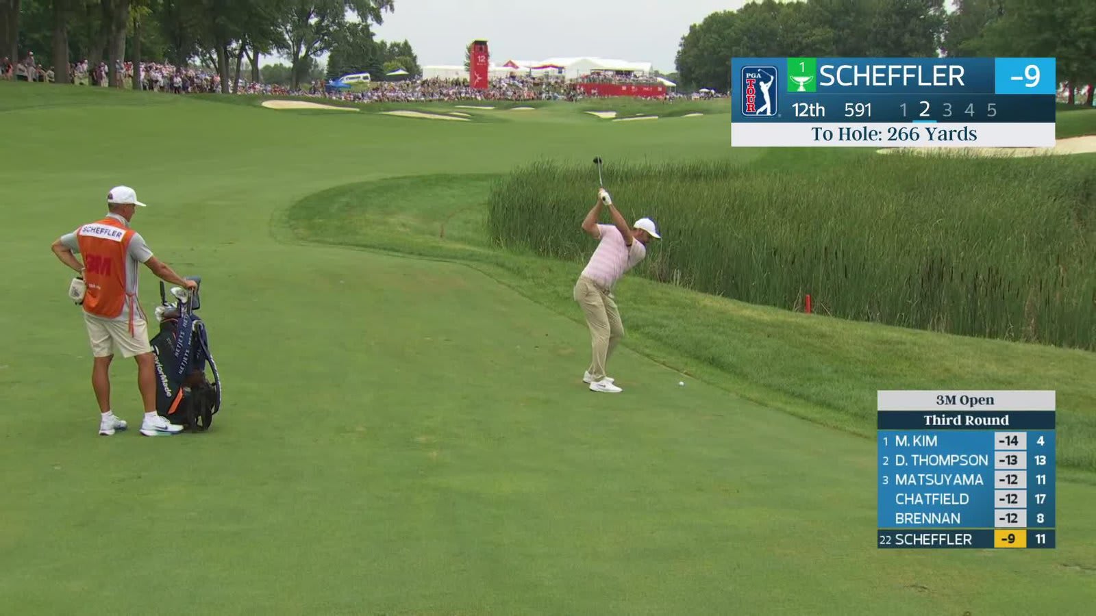Scottie Scheffler sinks 7-inch putt for birdie on No. 12 at 3M Open