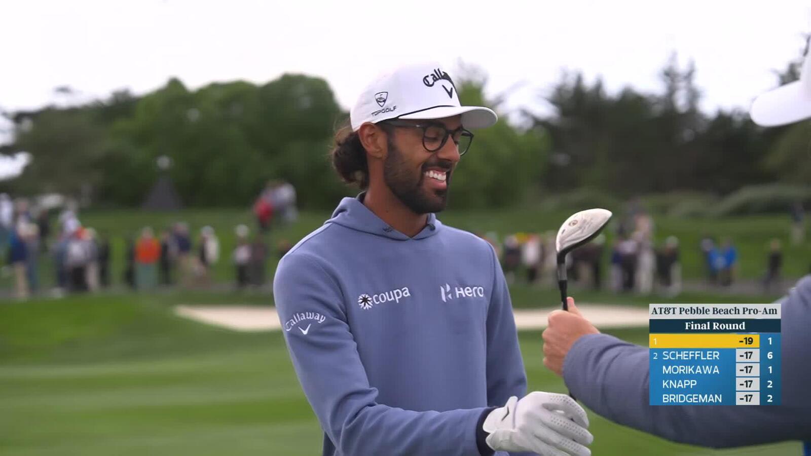 Akshay Bhatia hits 238-yard approach to 17 feet, sets up birdie on No. 2 at AT&T Pebble Beach