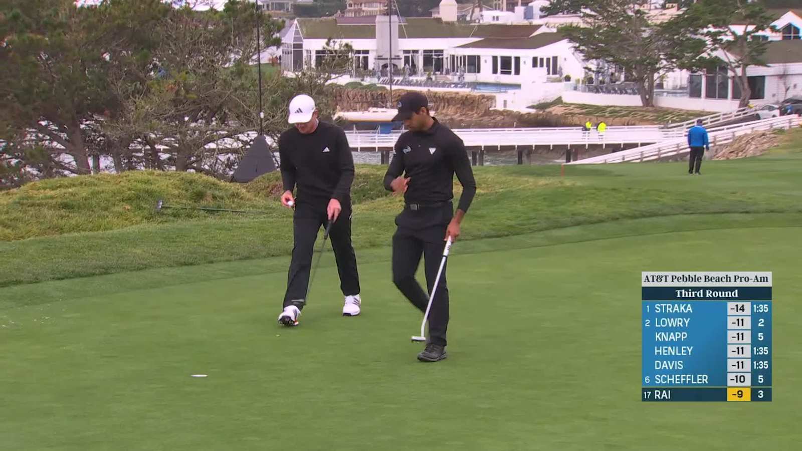 Aaron Rai holes 16-footer for birdie at AT&T Pebble Beach