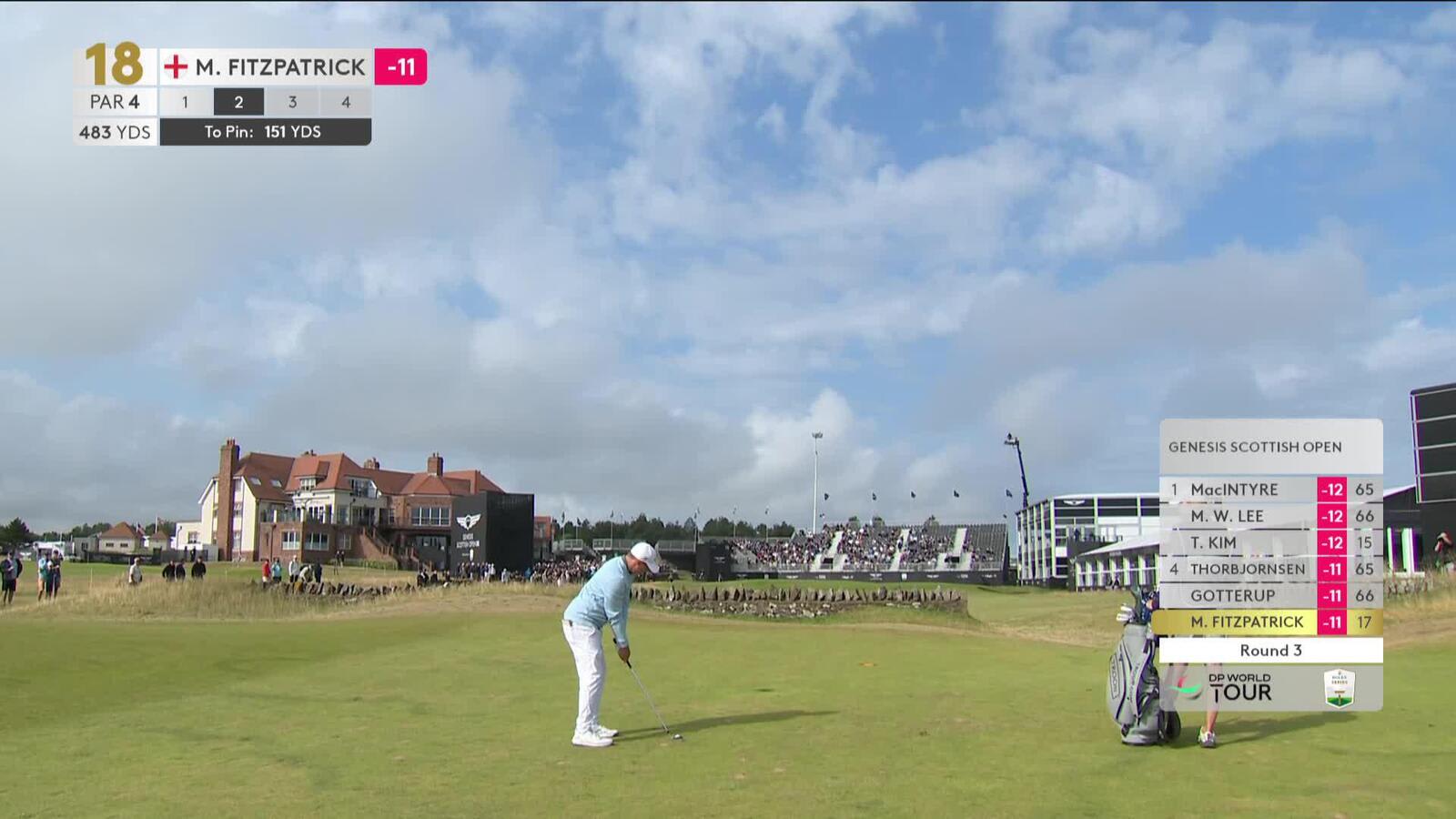Matt Fitzpatrick sinks 30-foot birdie putt on No. 18 at Genesis Scottish Open