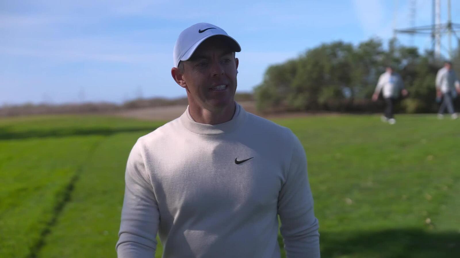 Rory McIlroy walk and talk during Round 3 at The Genesis