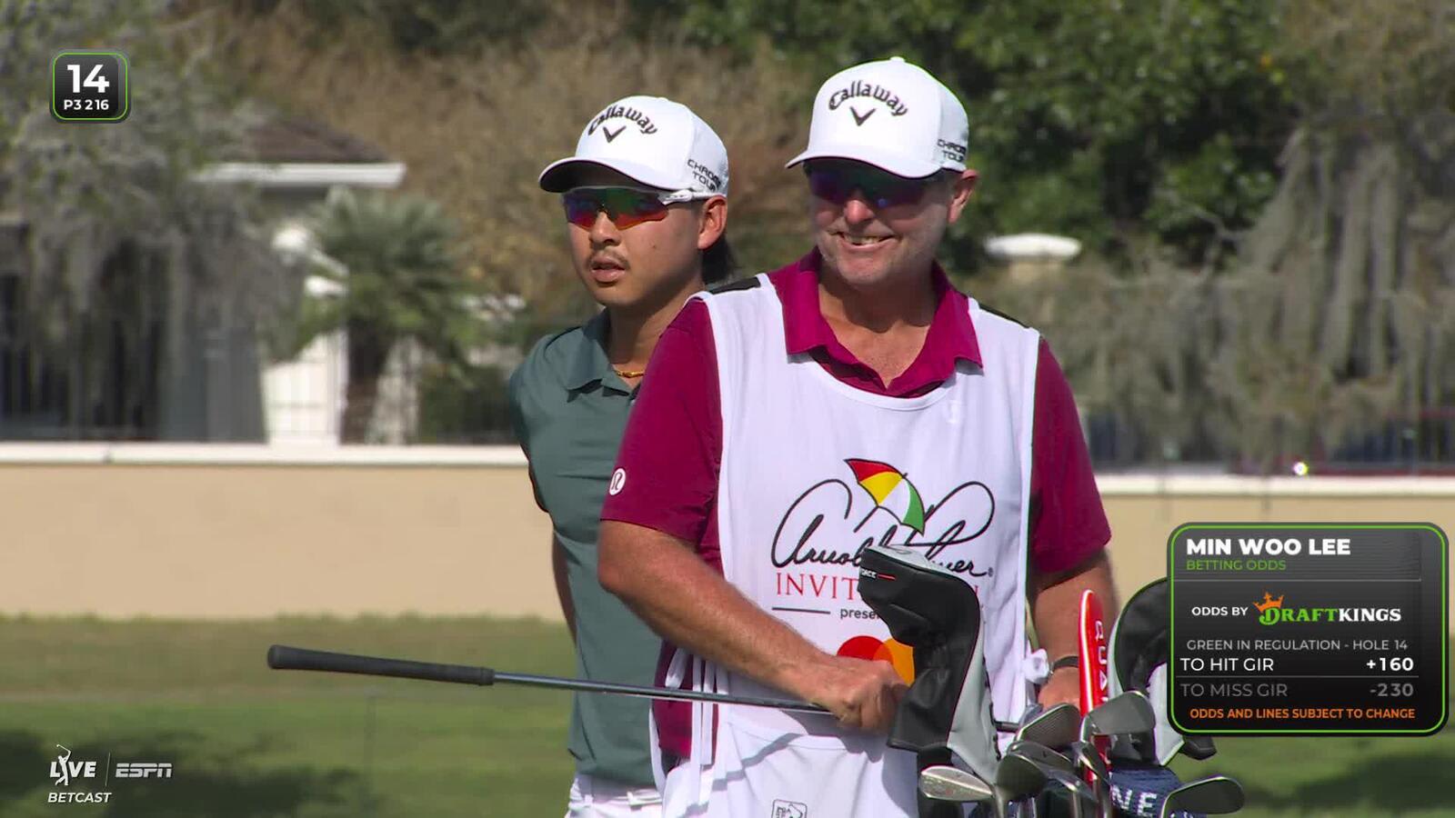 Min Woo Lee hits 217-yard drive to 6 feet, sets up birdie on No. 14 at Arnold Palmer