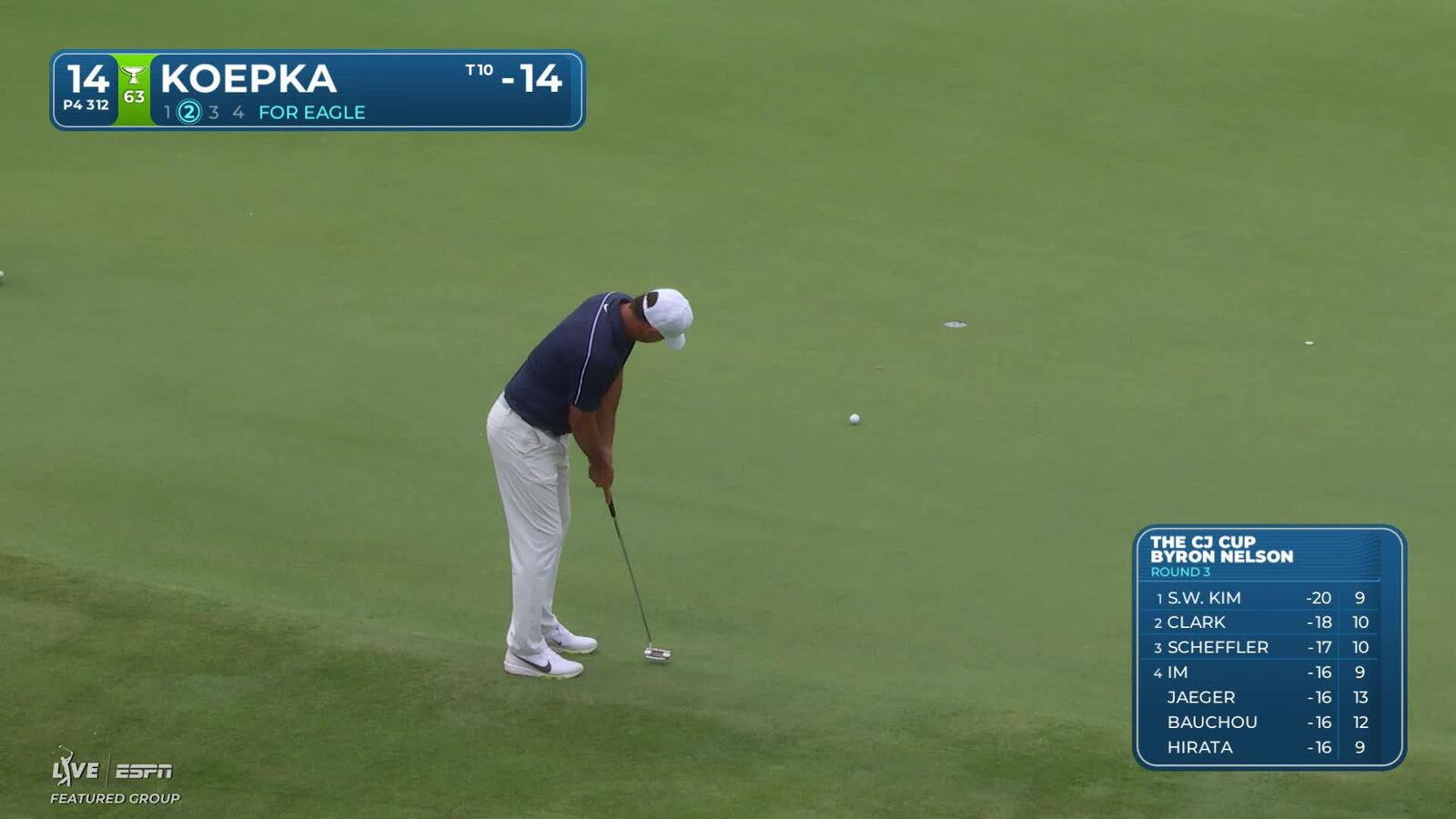 Brooks Koepka sinks 5-inch putt for birdie on No. 14 at THE CJ CUP