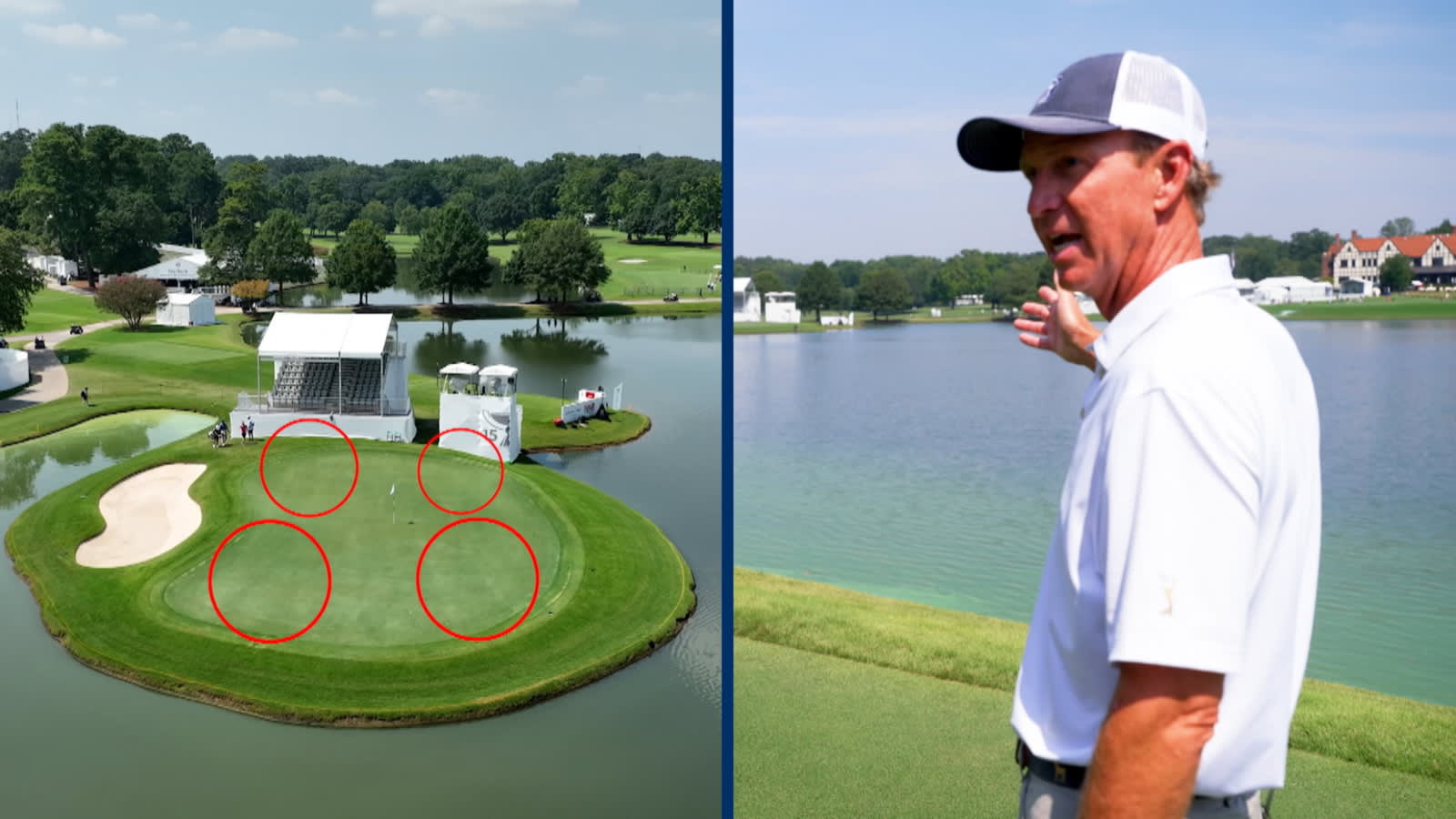 Setting up the difficult 15th hole at East Lake