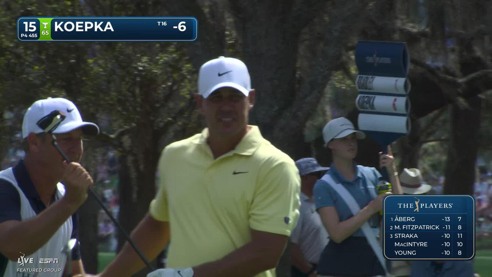 Brooks Koepka hits 141-yard approach to 12 feet, sets up birdie on No. 15 at THE PLAYERS