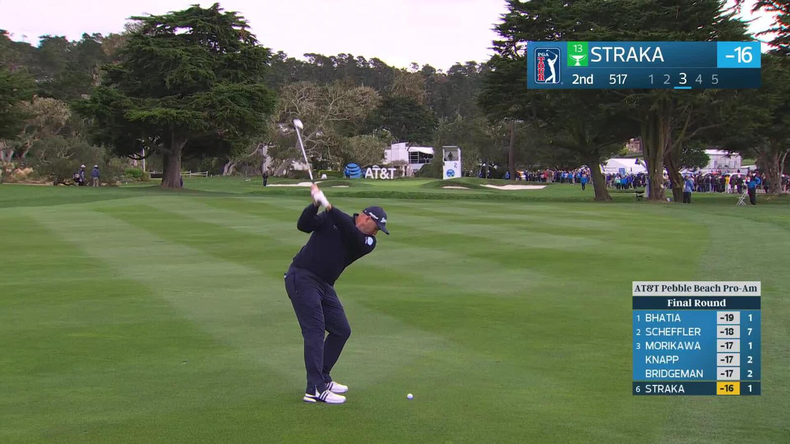 Sepp Straka pours in 18-foot birdie putt on No. 2 at Pebble Beach