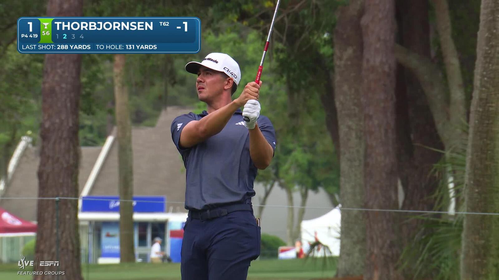 Michael Thorbjornsen gets up-and-down from 130 yards for birdie on No. 1 at RBC Heritage