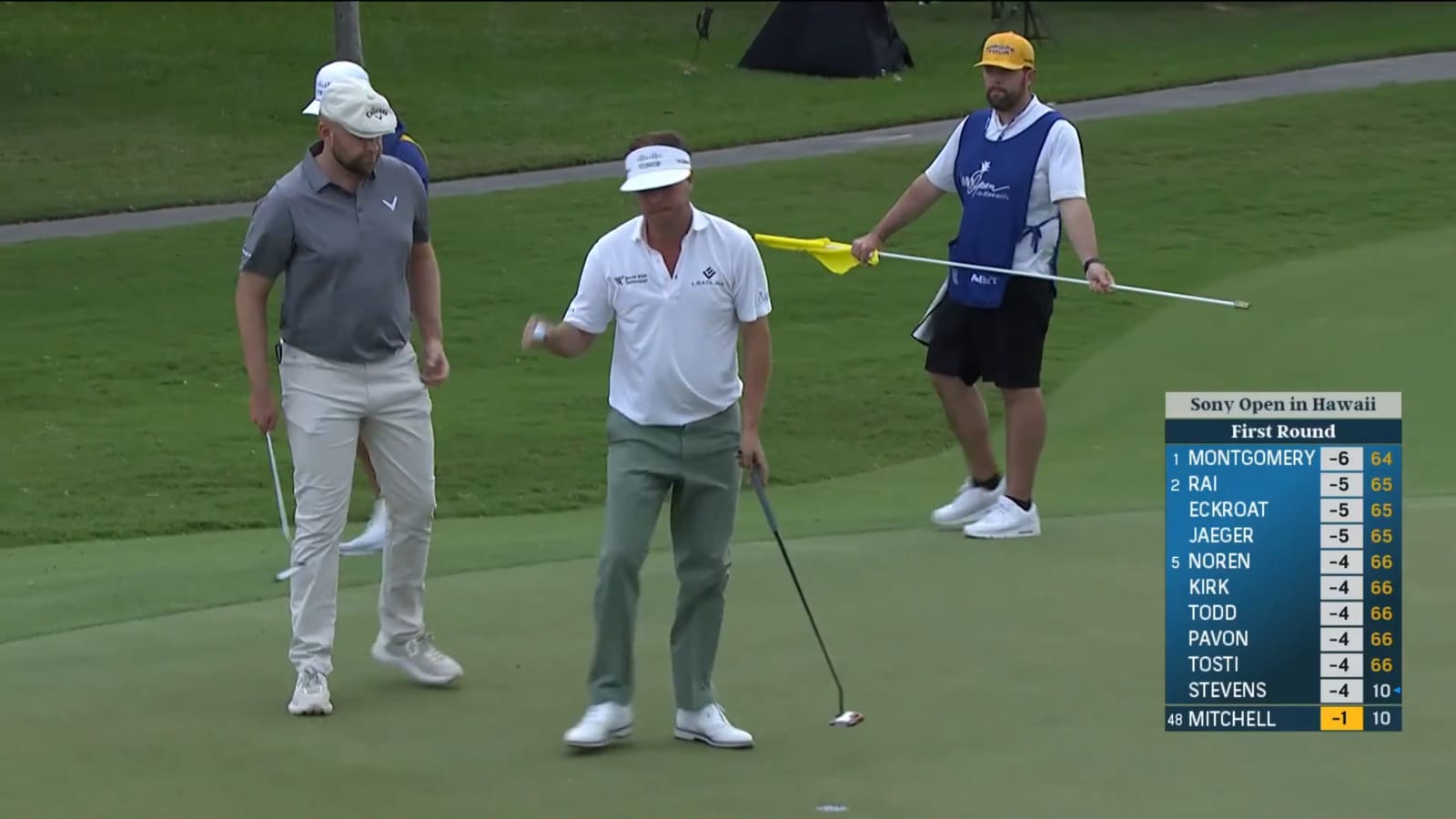 Keith Mitchell drives the green leading to eagle at Sony Open