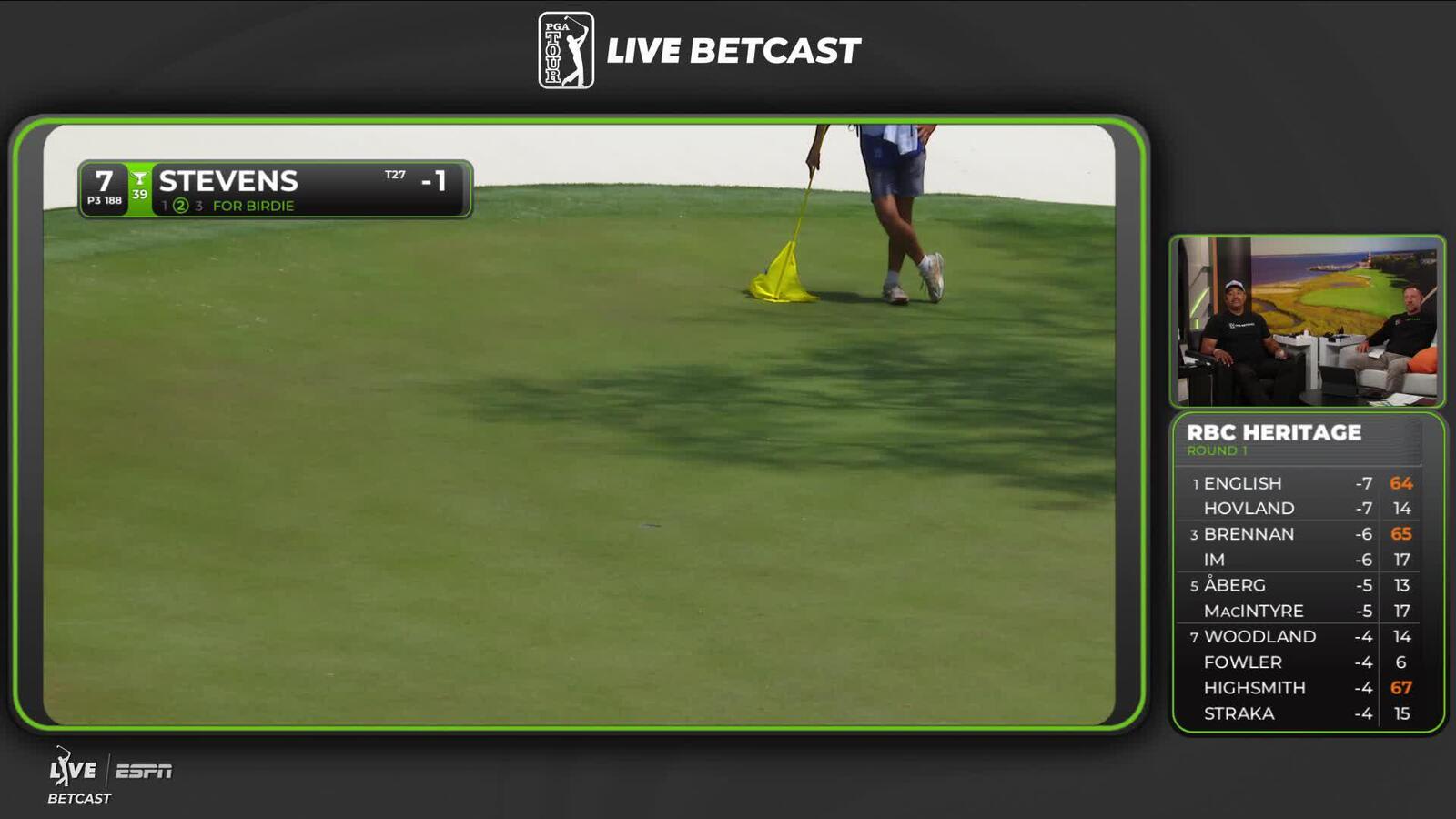 Sam Stevens sinks a 23-foot birdie putt on No. 7 at RBC Heritage