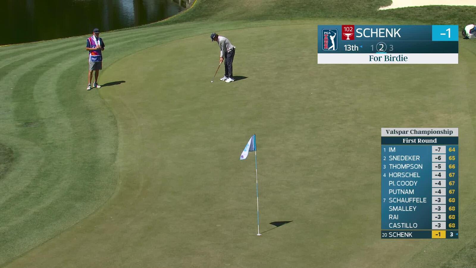 Adam Schenk sinks a 51-foot birdie putt on No. 13 at Valspar