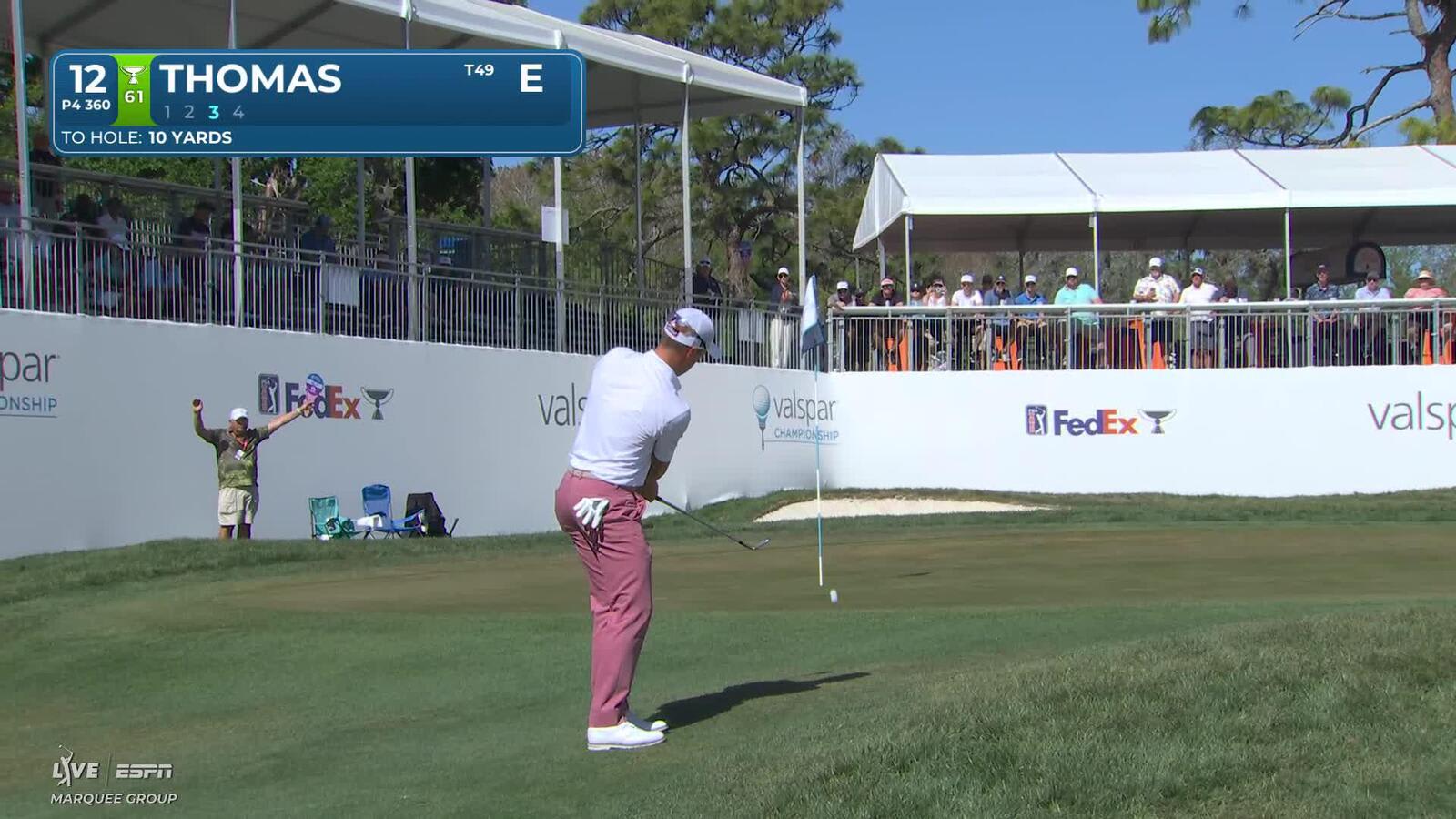 Justin Thomas holes out 31-foot birdie putt on No. 12 at Valspar