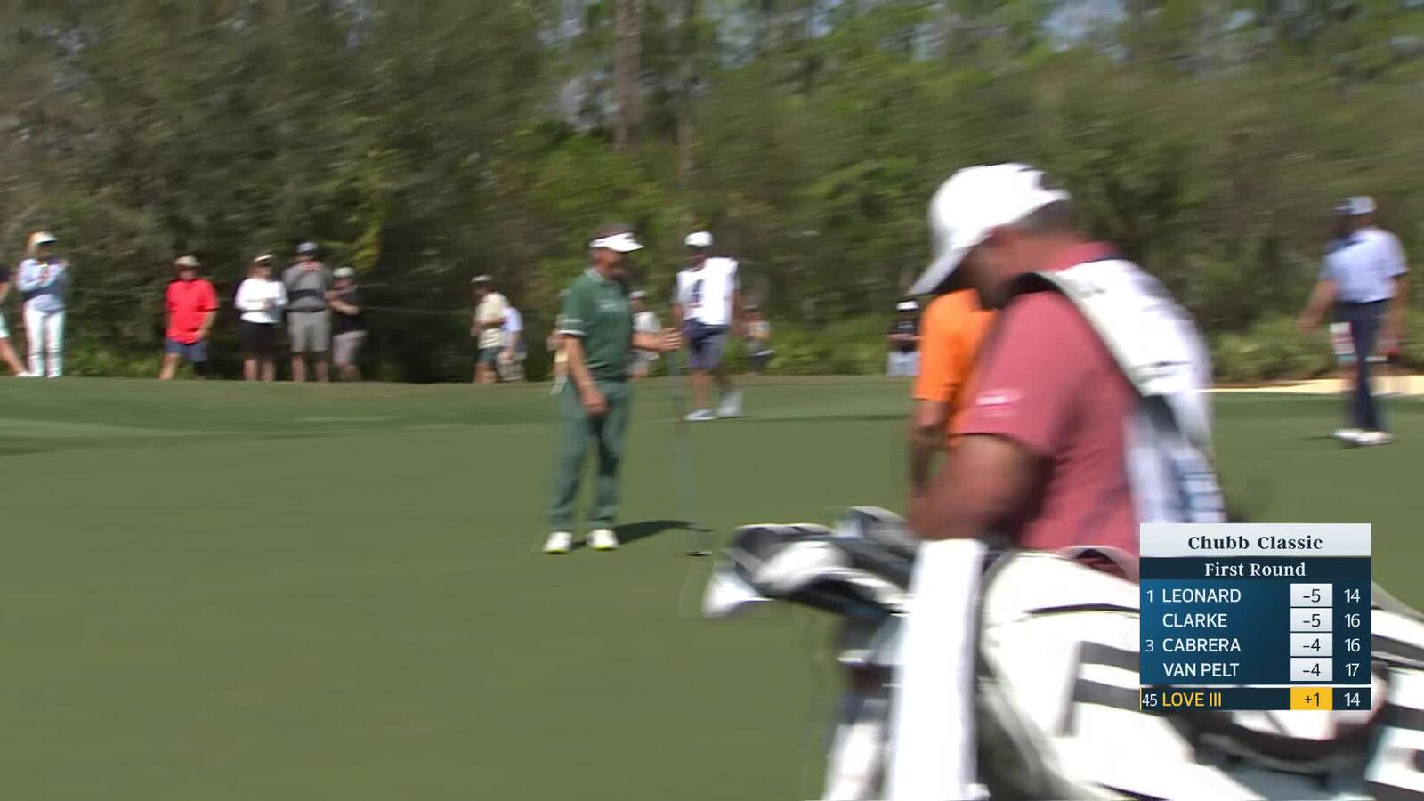 Davis Love III makes birdie putt on No. 15 at Chubb Classic