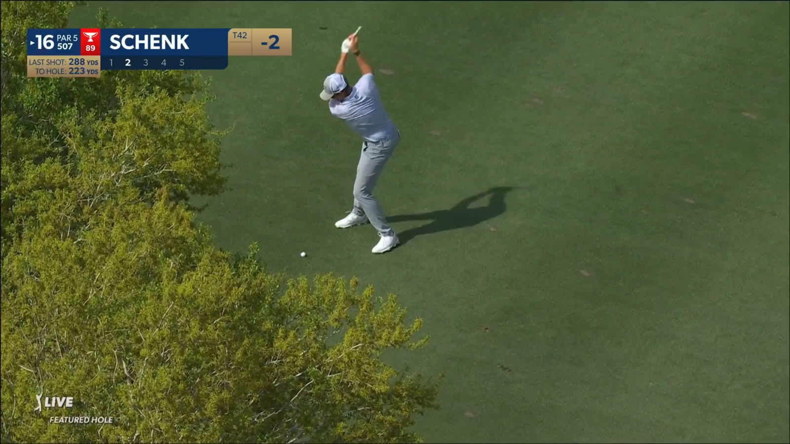 Adam Schenk reaches the green in two from 223-yards at THE PLAYERS