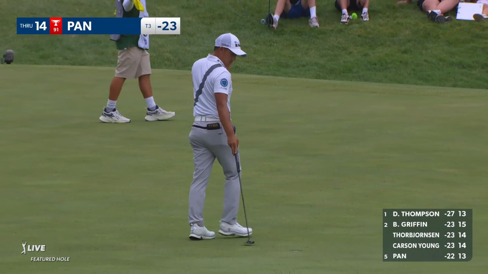 C.T. Pan drives the green on No. 14 at John Deere
