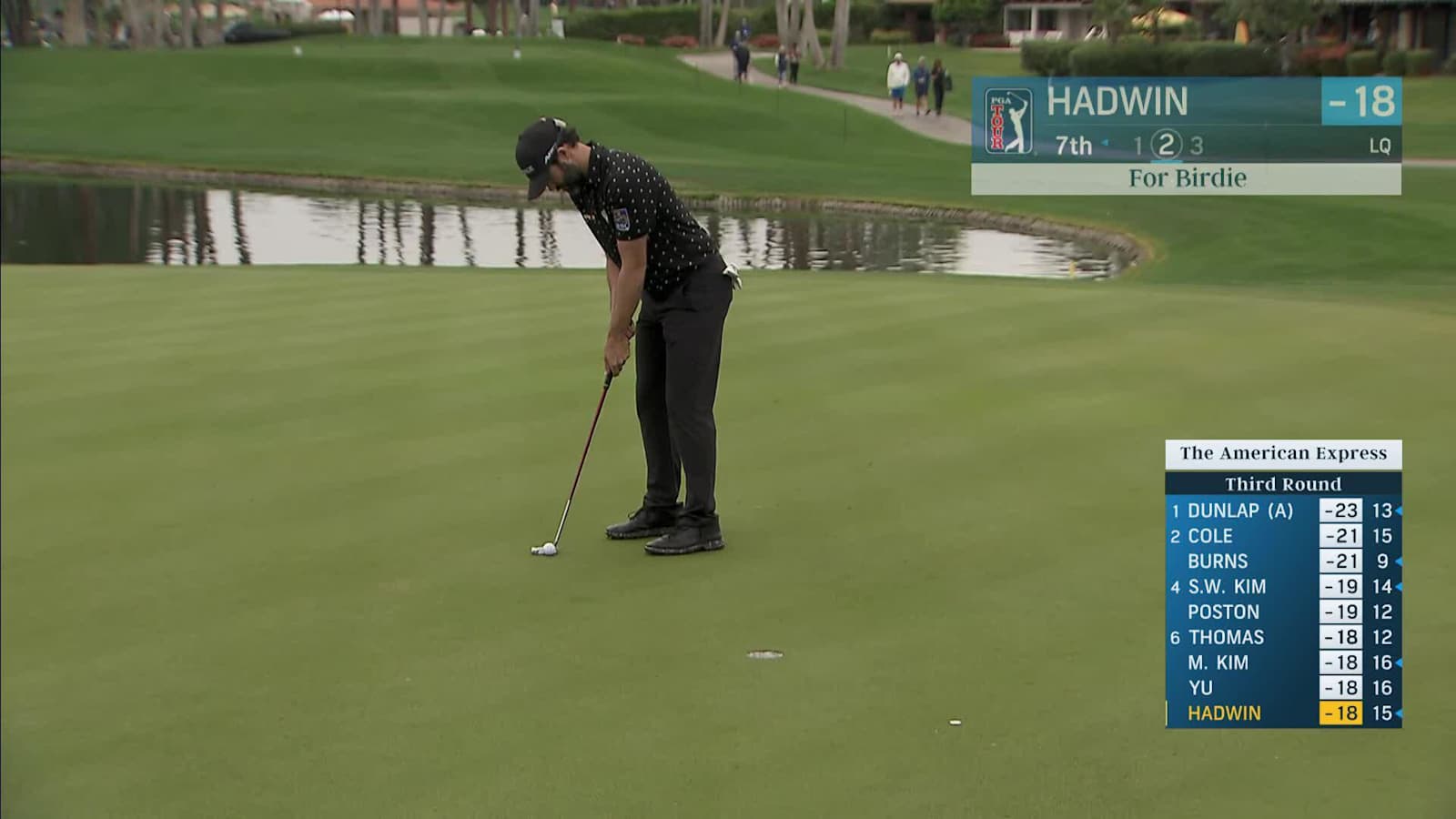 Adam Hadwin makes birdie on No. 7 at The American Express