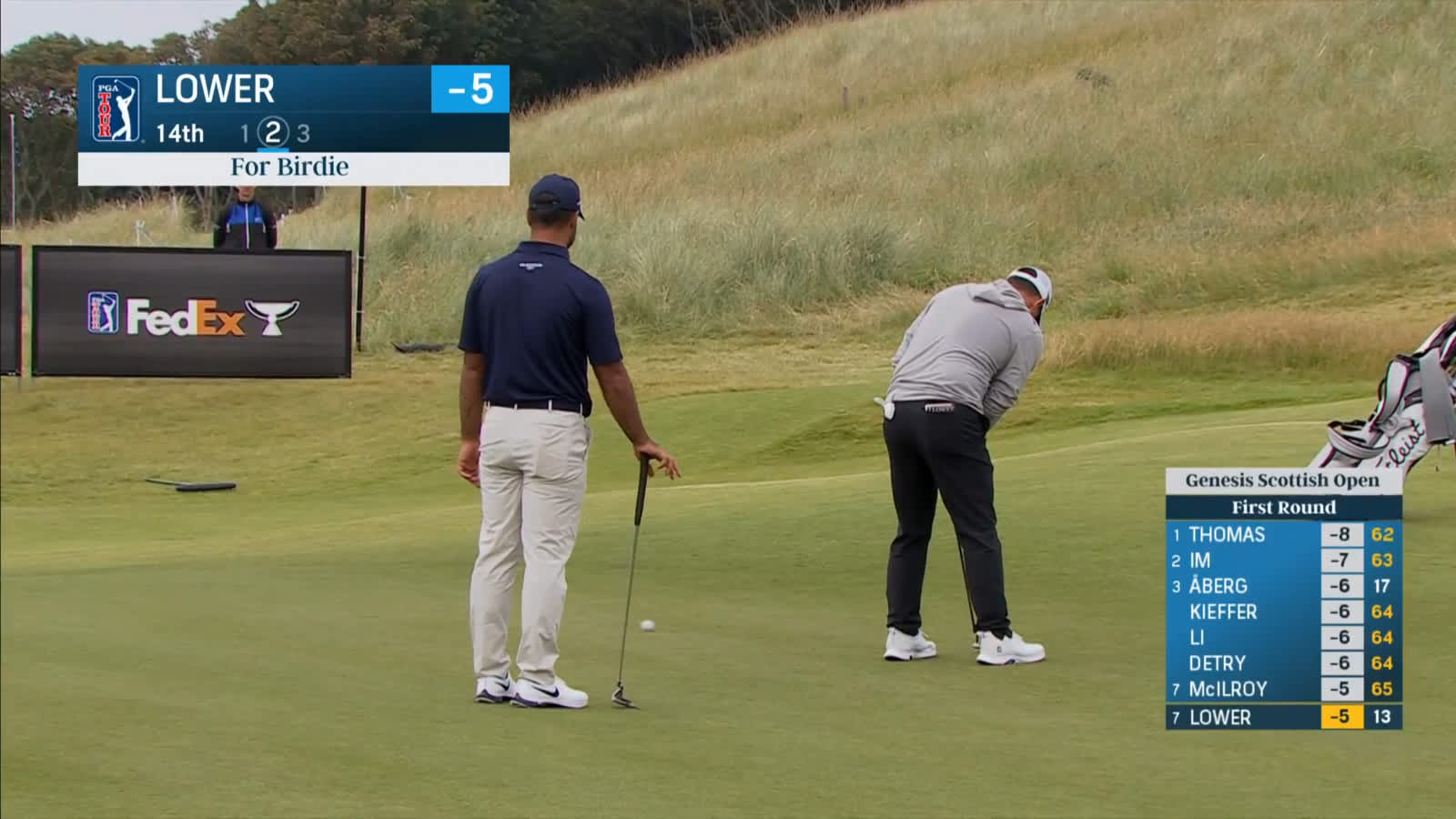 Justin Lower makes birdie putt at Genesis Scottish Open