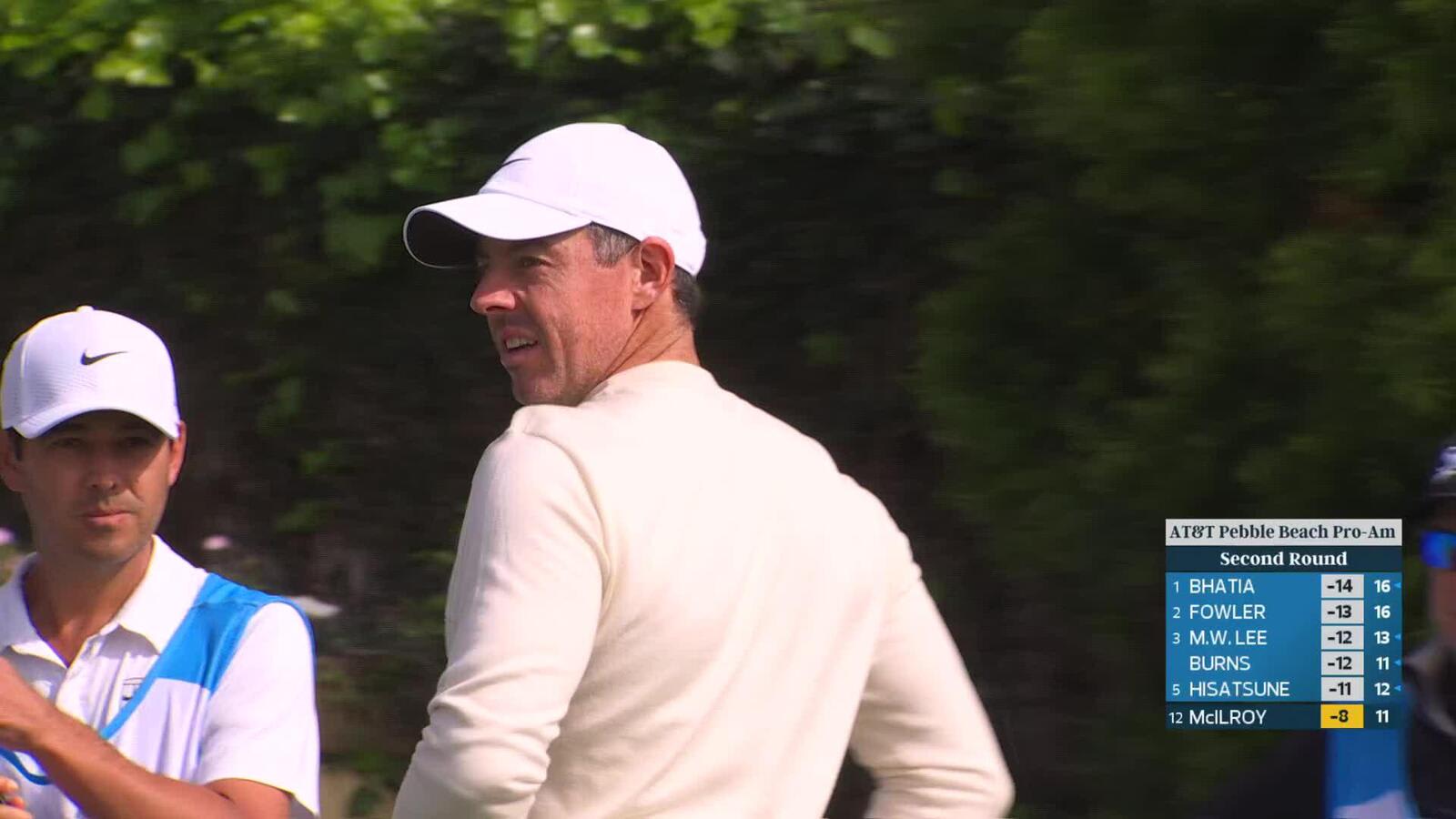 Rory McIlroy hits 197-yard tee shot to 10 feet, sets up birdie on No. 12 at AT&T Pebble Beach