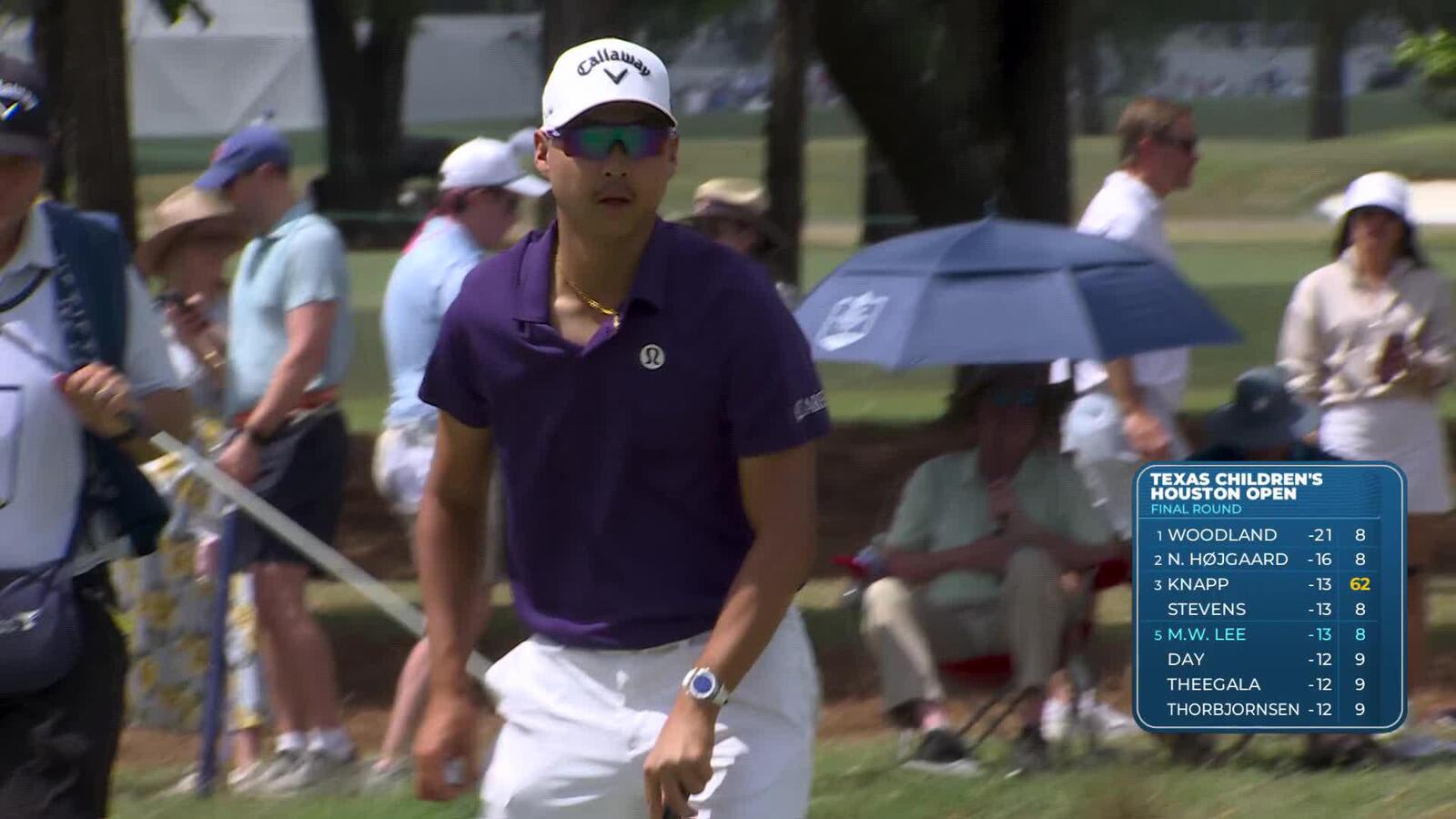 Min Woo Lee sinks 10-foot birdie putt on No. 8 at Texas Children's