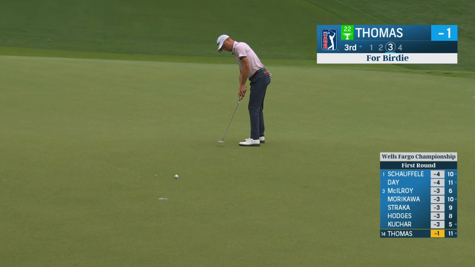 Justin Thomas pours in 14-foot putt for birdie at Wells Fargo