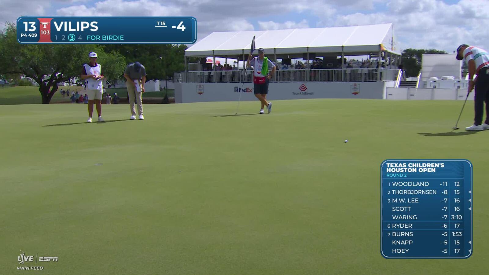 Karl Vilips sinks 20-foot birdie putt on No. 13 at Texas Children's