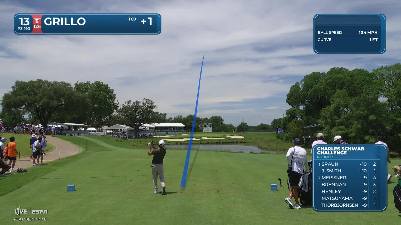Emiliano Grillo hits tee shot to 6 feet, sets up birdie on No. 13 at Charles Schwab