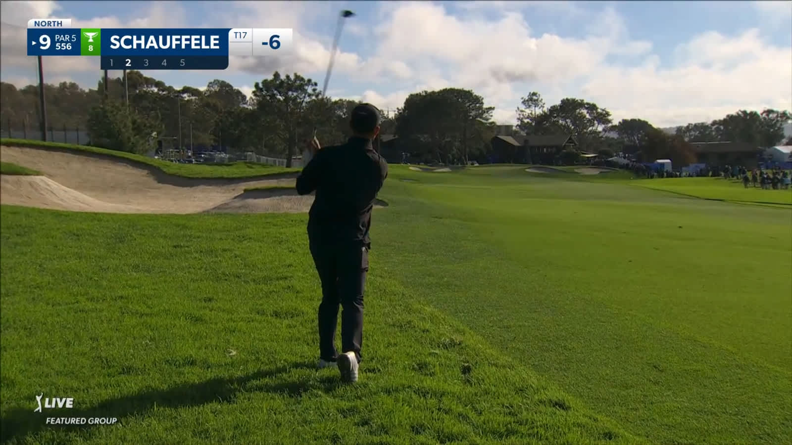 Xander Schauffele scrambles from the rough to make birdie at Farmers