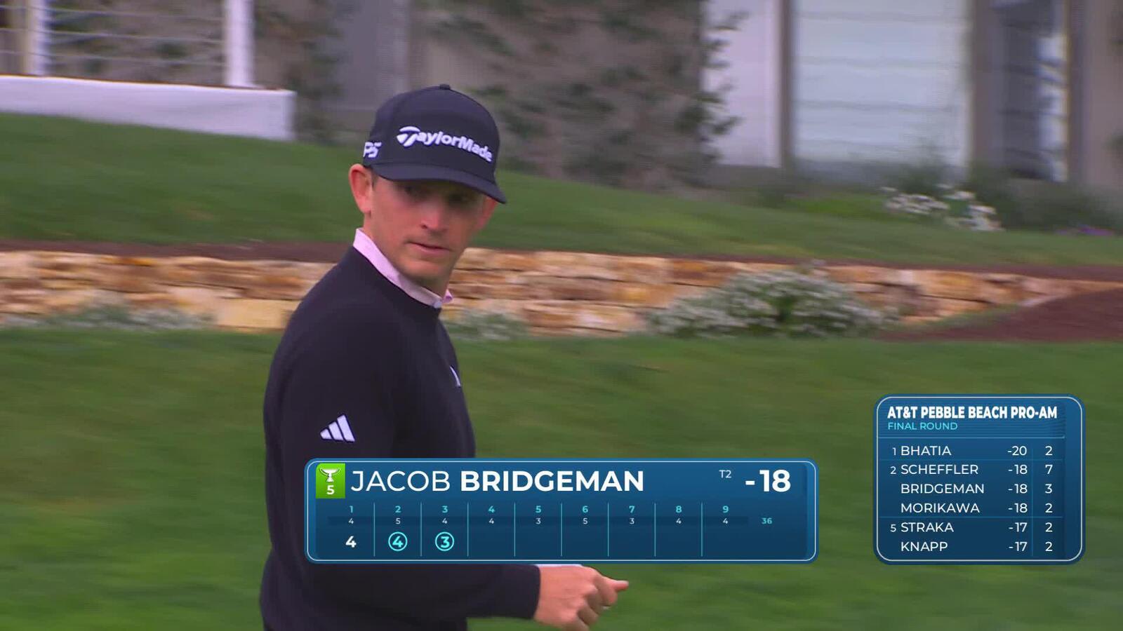 Jacob Bridgeman chips in from rough for birdie on No. 3 at Pebble Beach