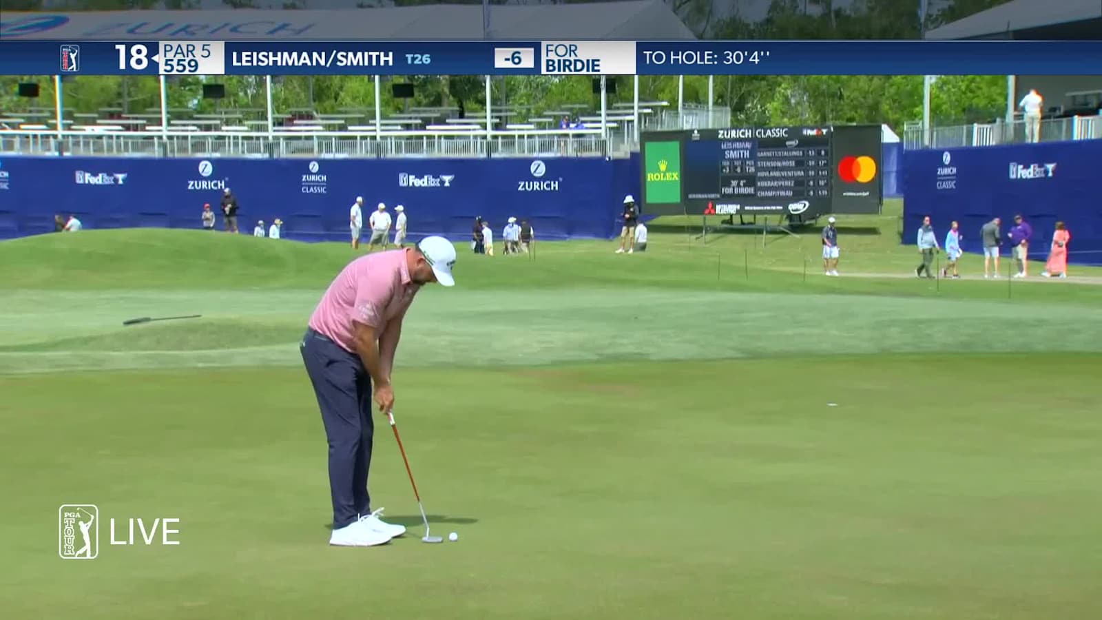 Marc Leishman sinks 30-footer for birdie at Zurich Classic