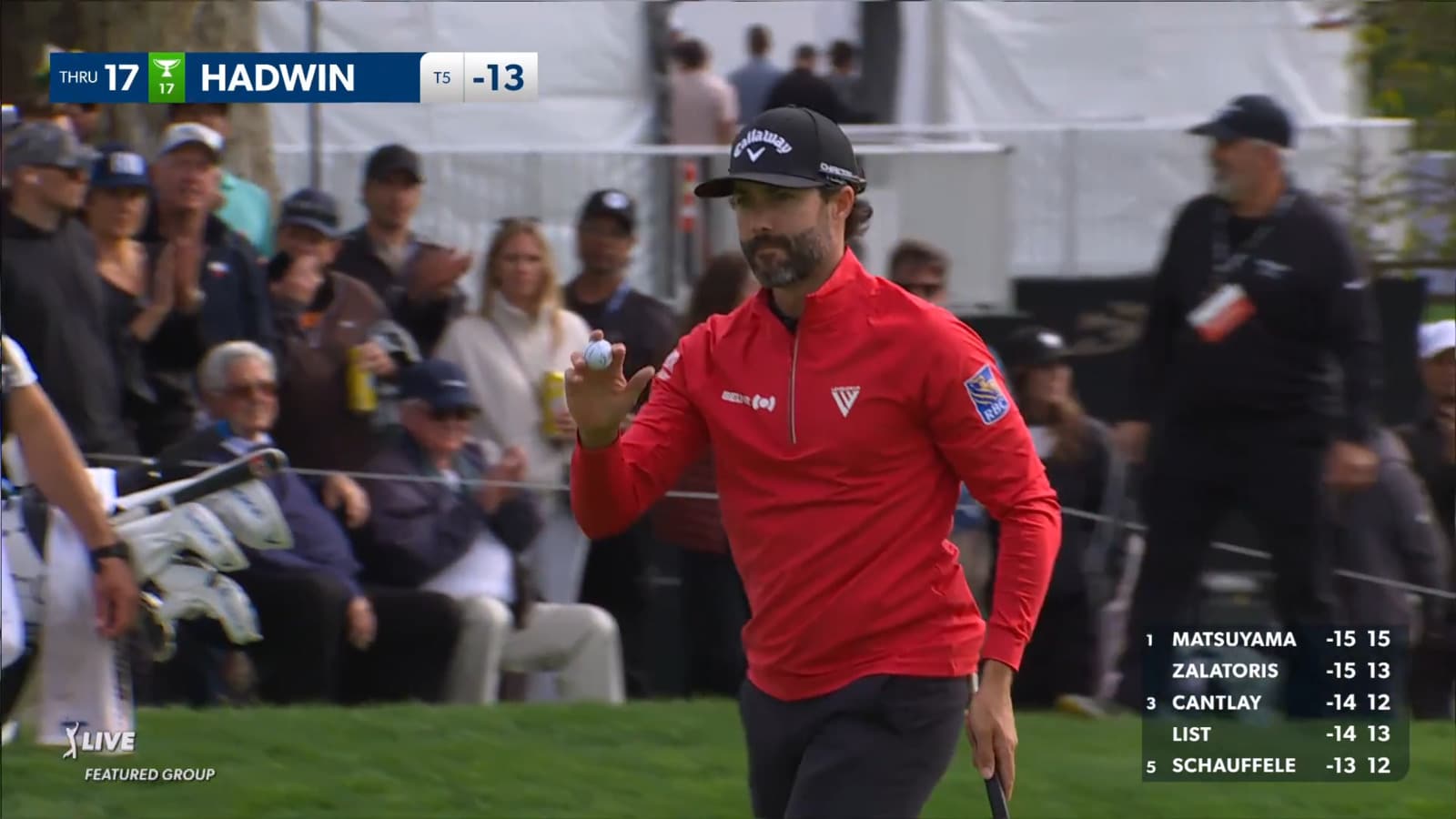 Adam Hadwin makes birdie on No. 17 at Genesis
