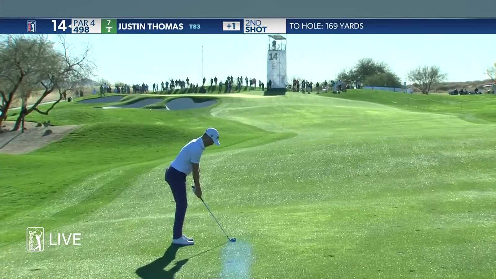 Justin Thomas dials in approach to set up birdie at Waste Management 