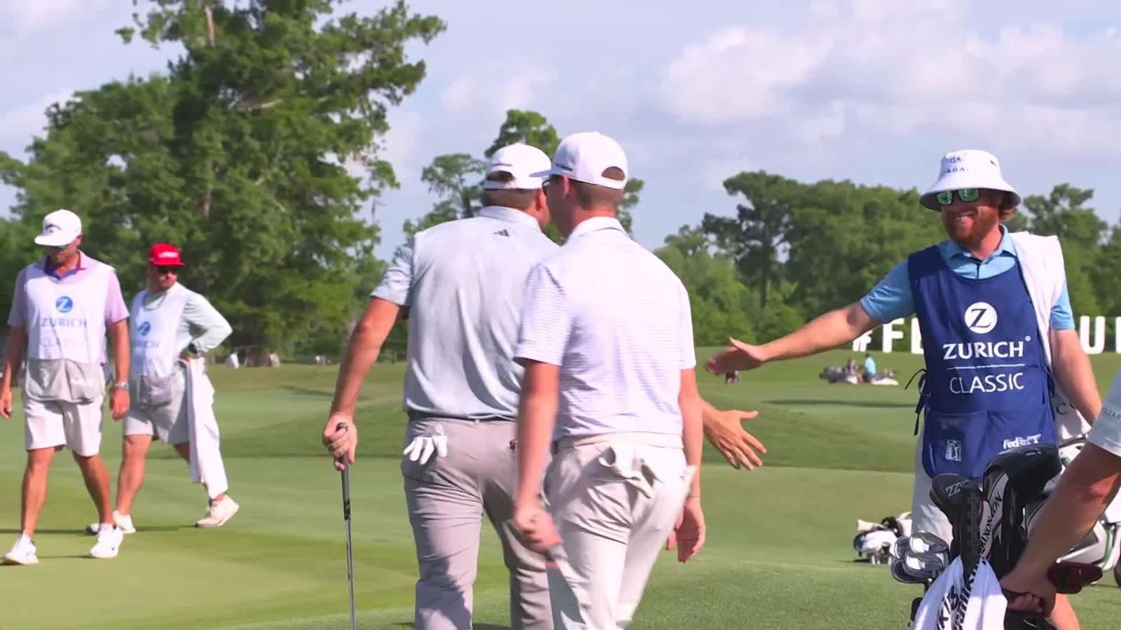 Andrew Novak goes up and in for birdie at Zurich Classic to take the lead for his team