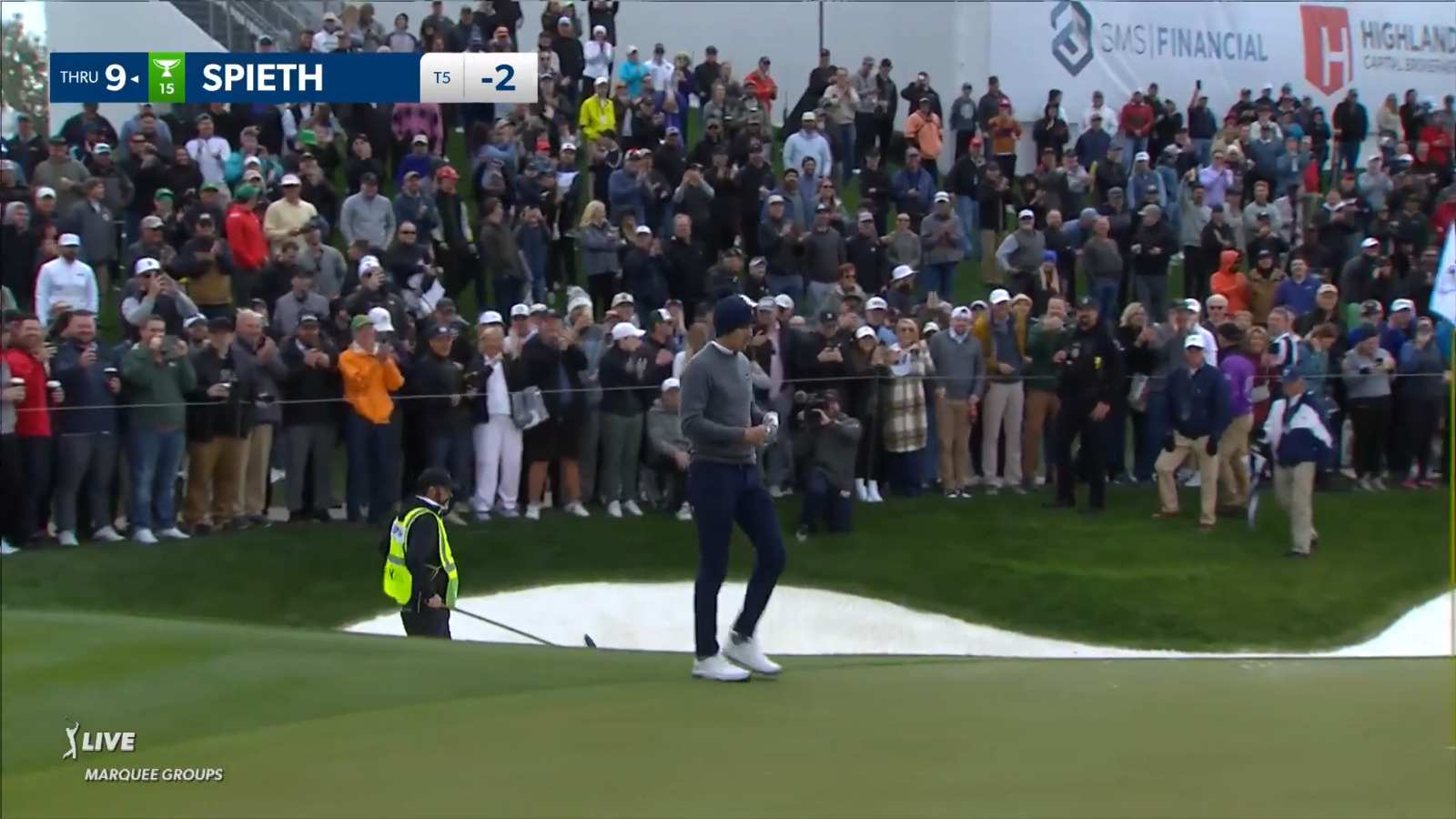 Jordan Spieth holes out for birdie on the 18th at WM Phoenix Open