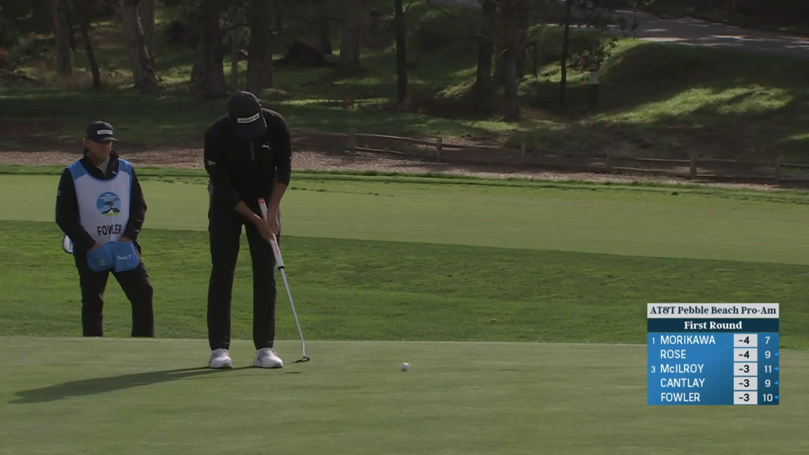 Rickie Fowler makes birdie on No. 1 at AT&T Pebble Beach